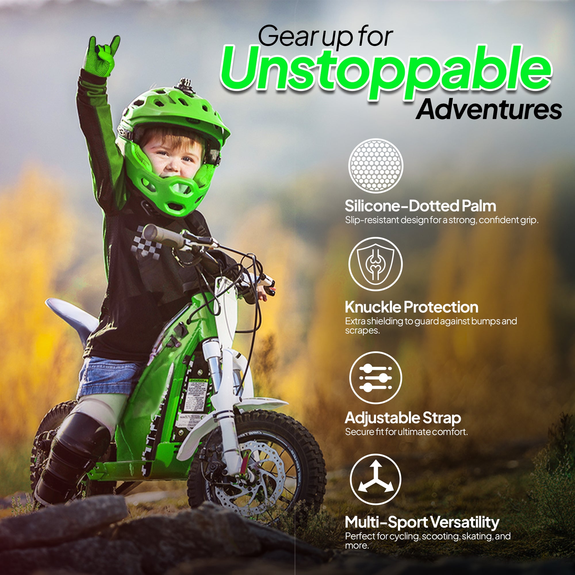 Kids Motorcycle Gloves Green