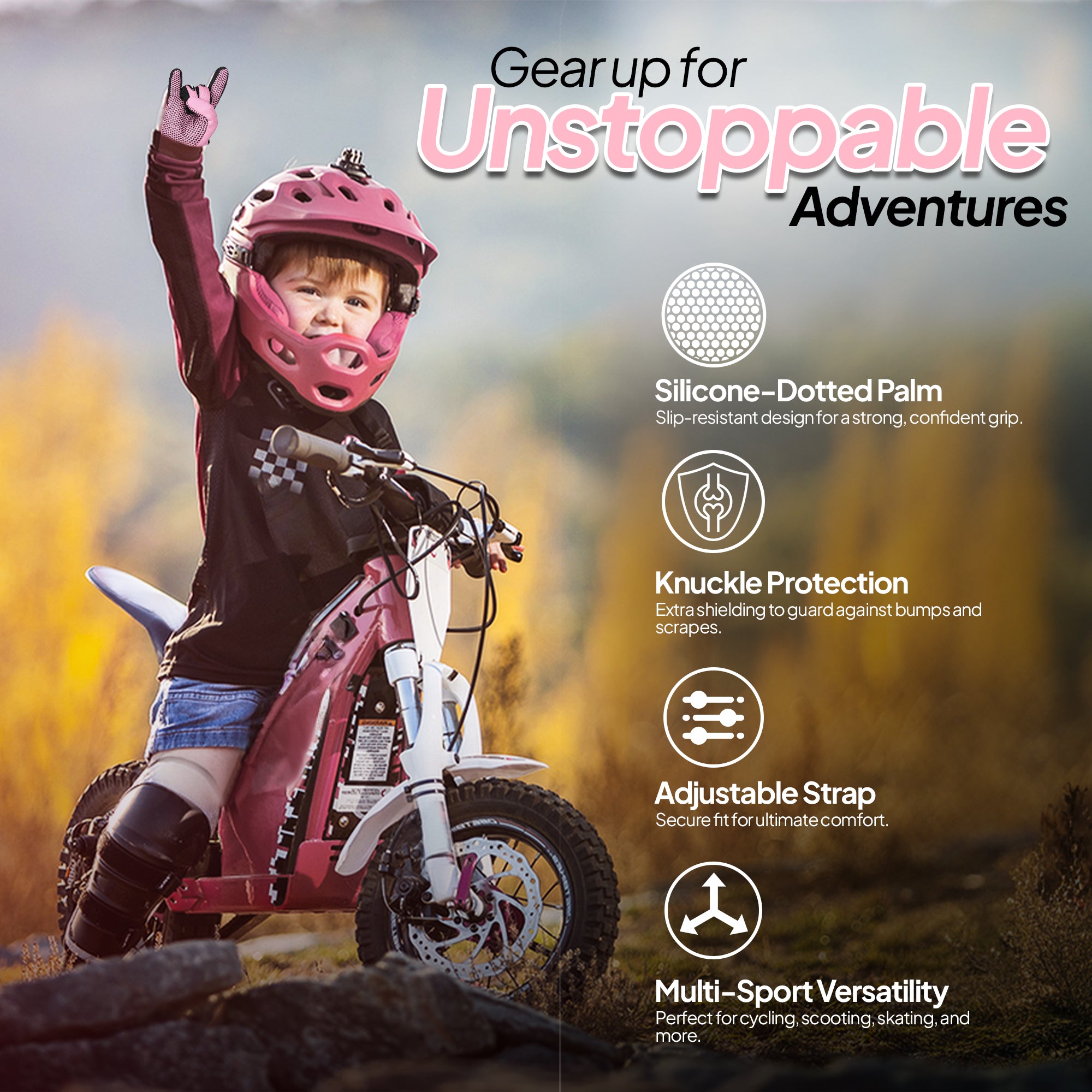 Kids Motorcycle Gloves Pink