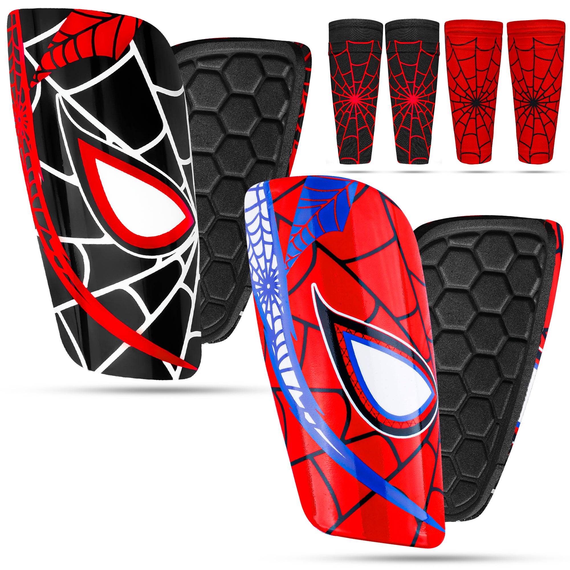 Football Shin Guards Bundle – 2 Pairs with Matching Sleeves for Kids & Youth