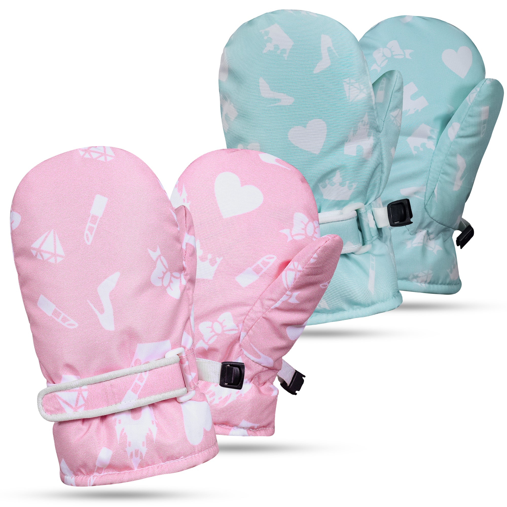 Kids Winter Mittens Gloves – Pink & Sea Green