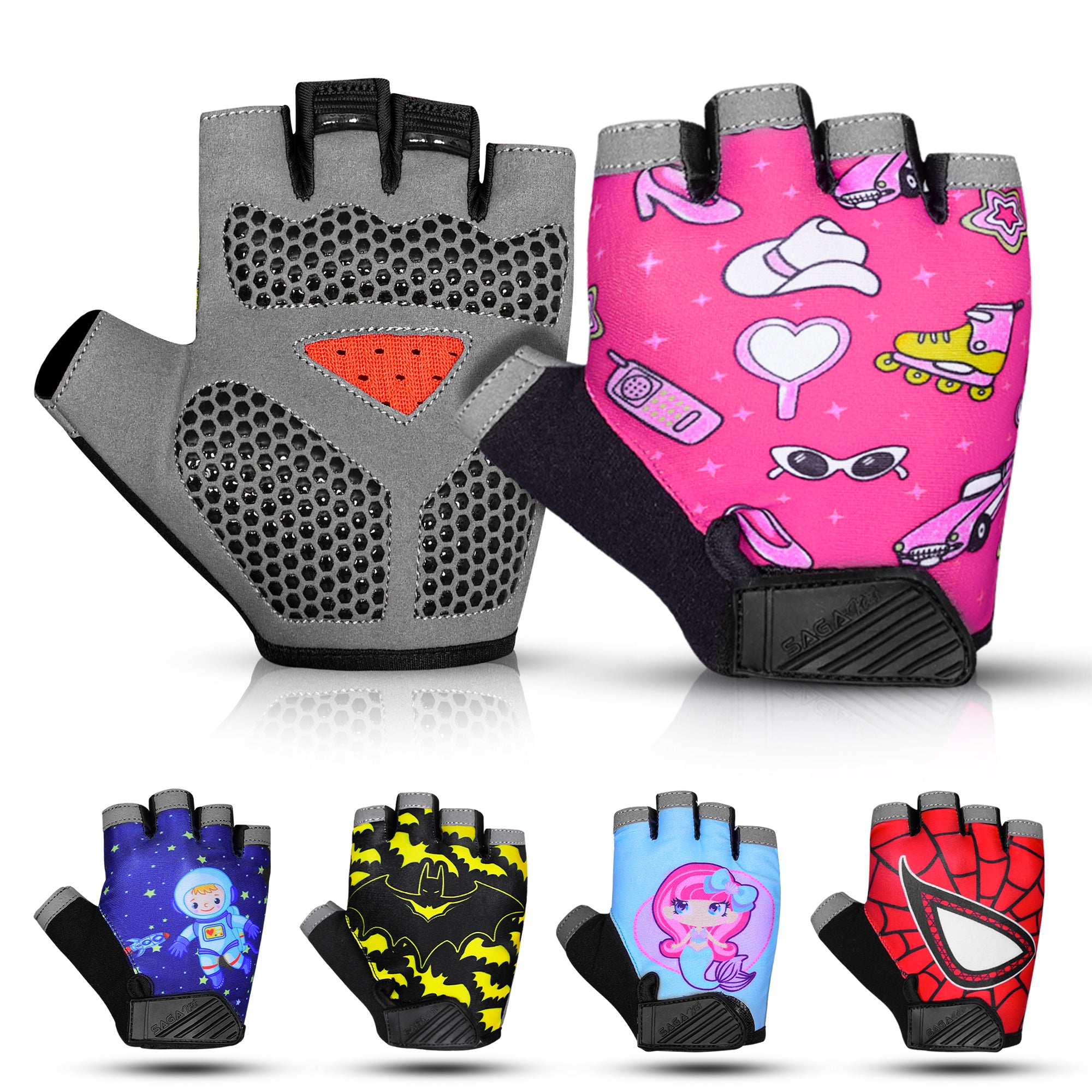 Kids Cycling Gloves Half Finger Pink