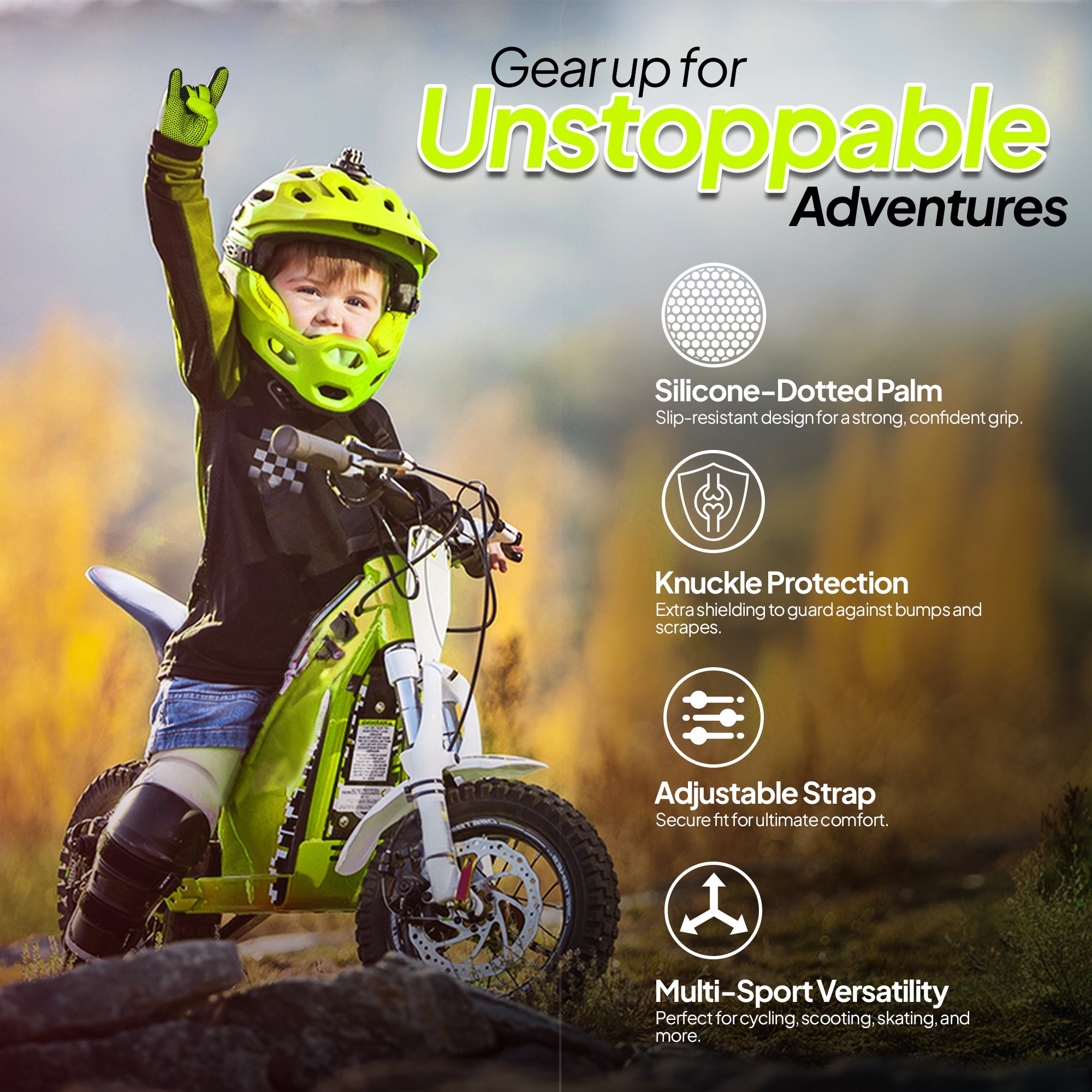 Kids Motorcycle Gloves Neon