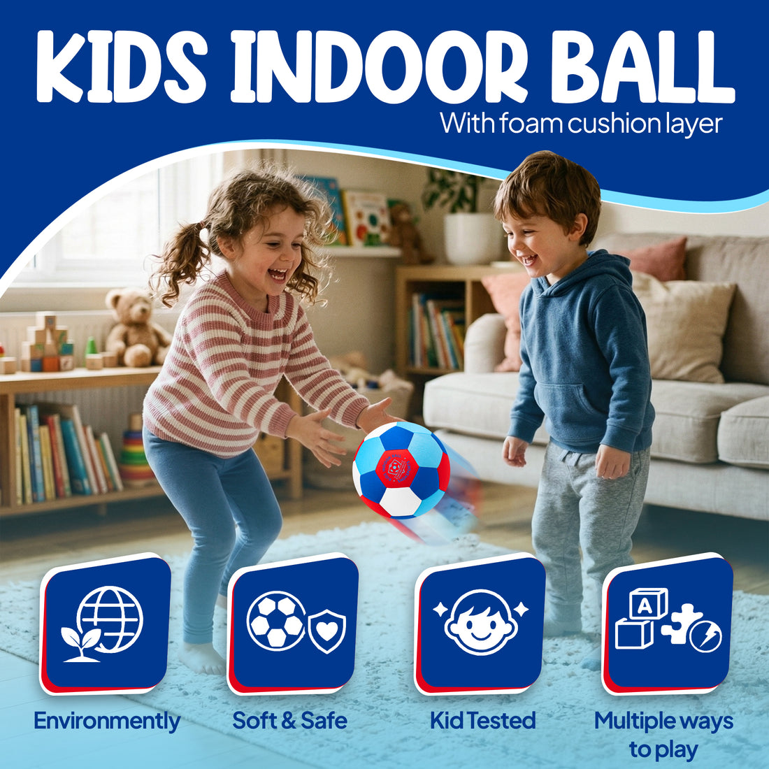 Soft Indoor Soccer Ball for Kids - Blue & Red