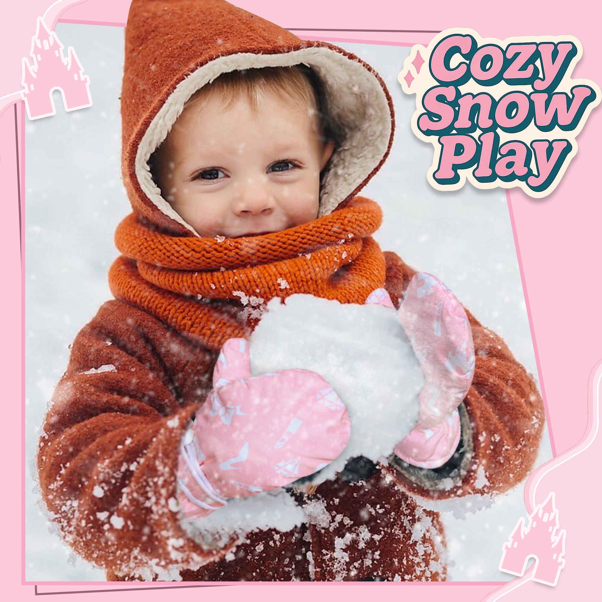 Kids Winter Mittens Gloves – Pink & Sea Green