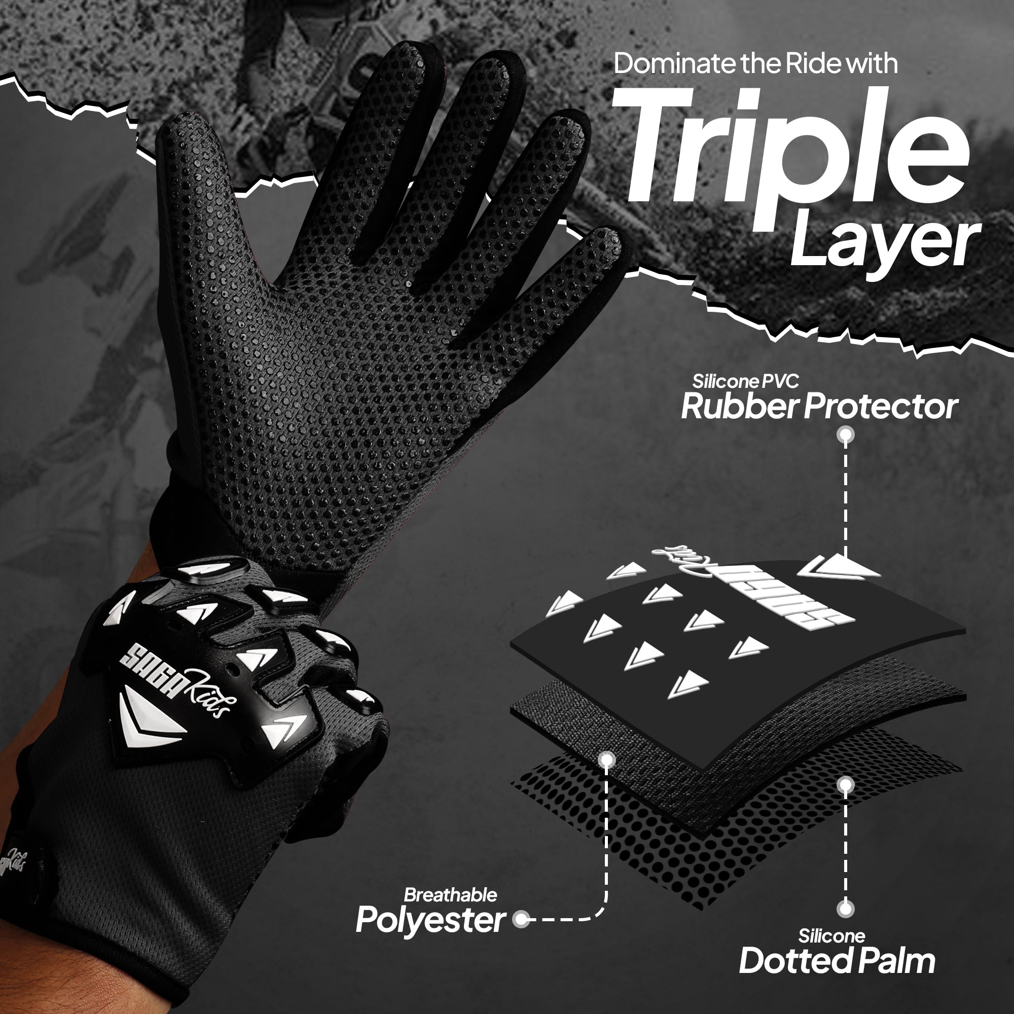Kids Motorcycle Gloves Black