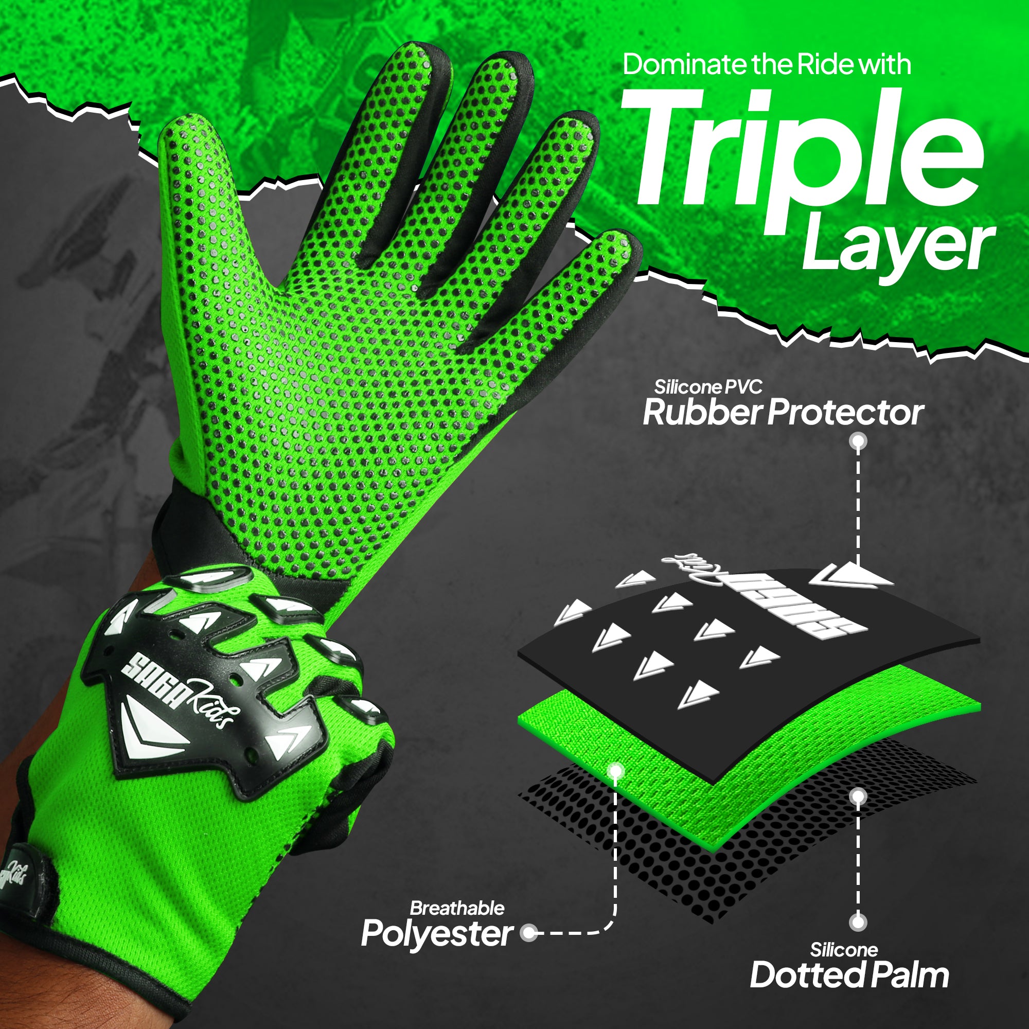 Kids Motorcycle Gloves Green