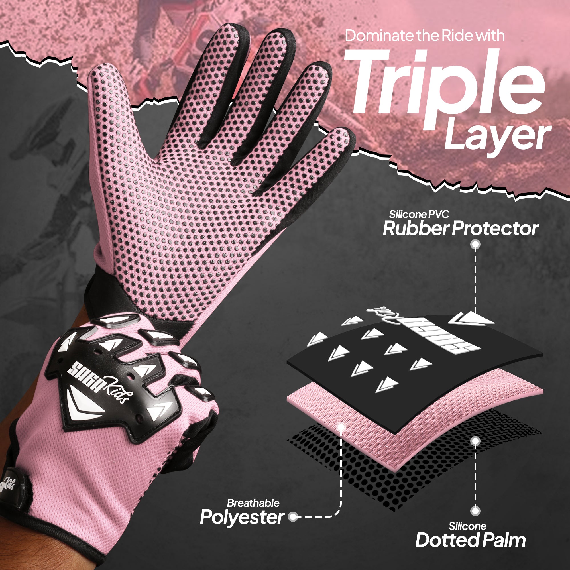 Kids Motorcycle Gloves Pink