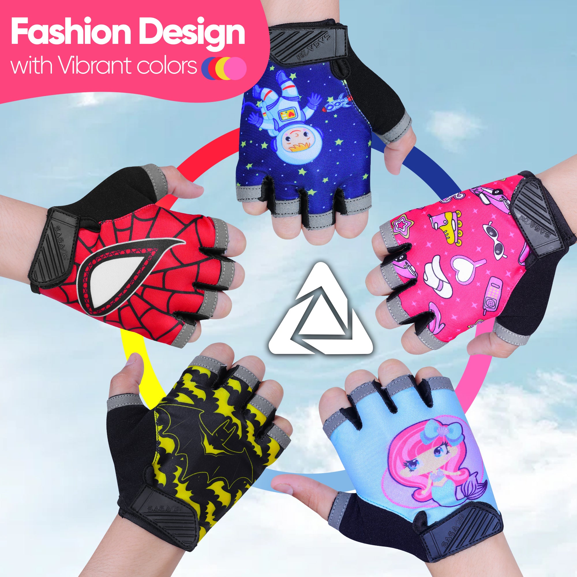 Kids Cycling Gloves Half Finger Pink