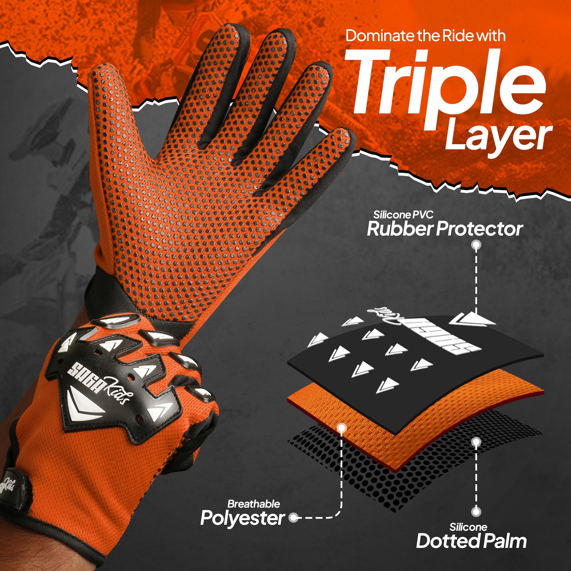 Kids Motorcycle Gloves Orange