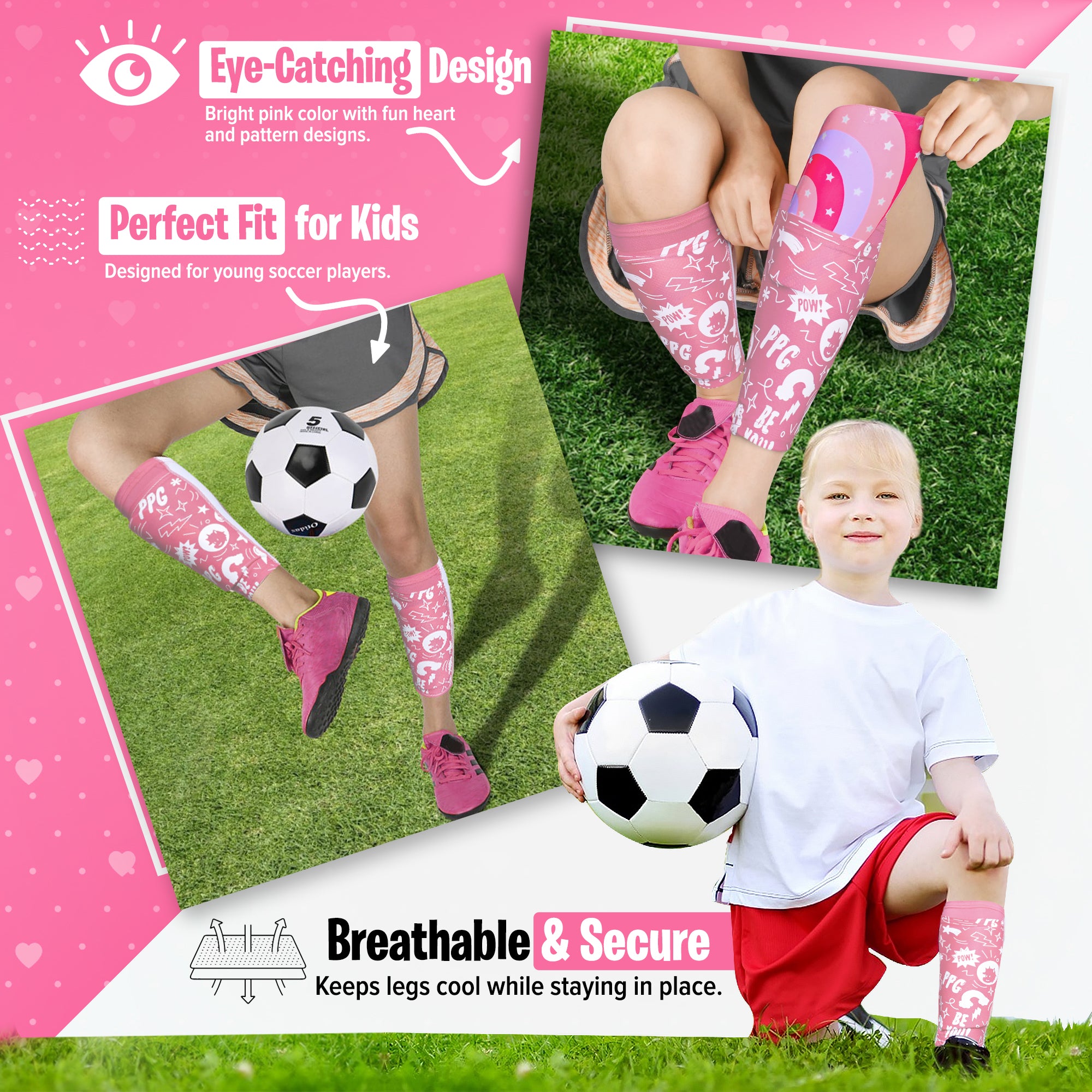 Pink Shin Guards for Soccer with Ankle Strap
