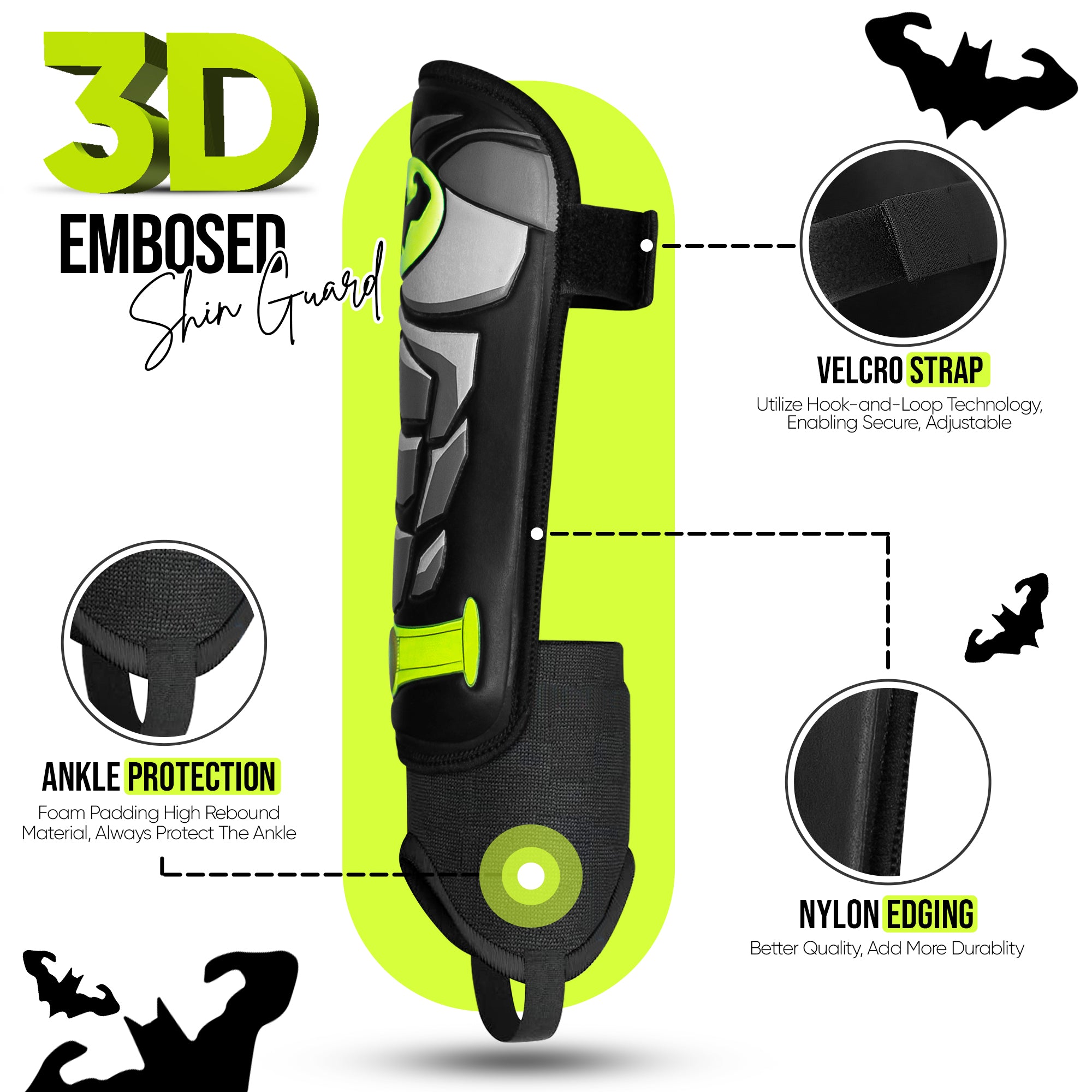 Batman Shin Guards for Soccer with Ankle Strap