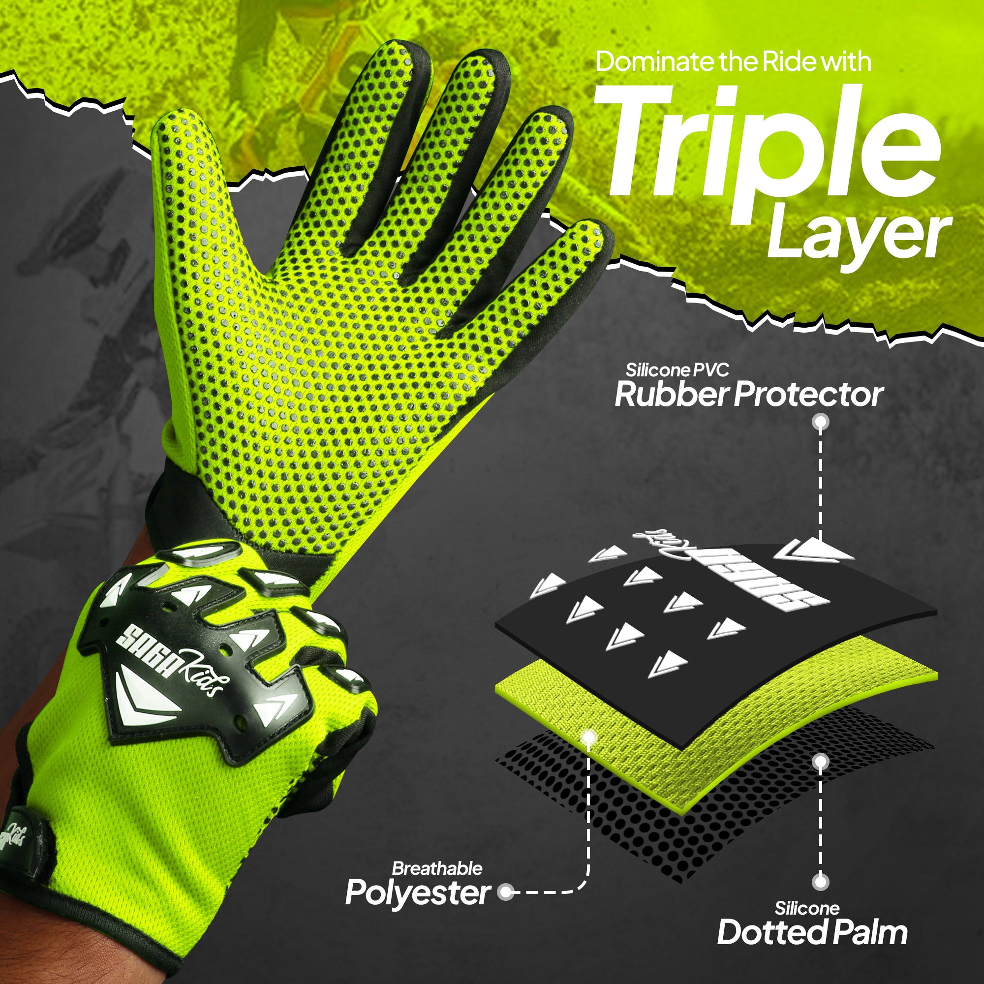 Kids Motorcycle Gloves Neon