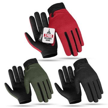 3-Pack Kids Full-Finger Cycling Gloves – Non-Slip Bike Gloves for Boys & Girls | BMX, MTB & Scooter Riding (Copy)