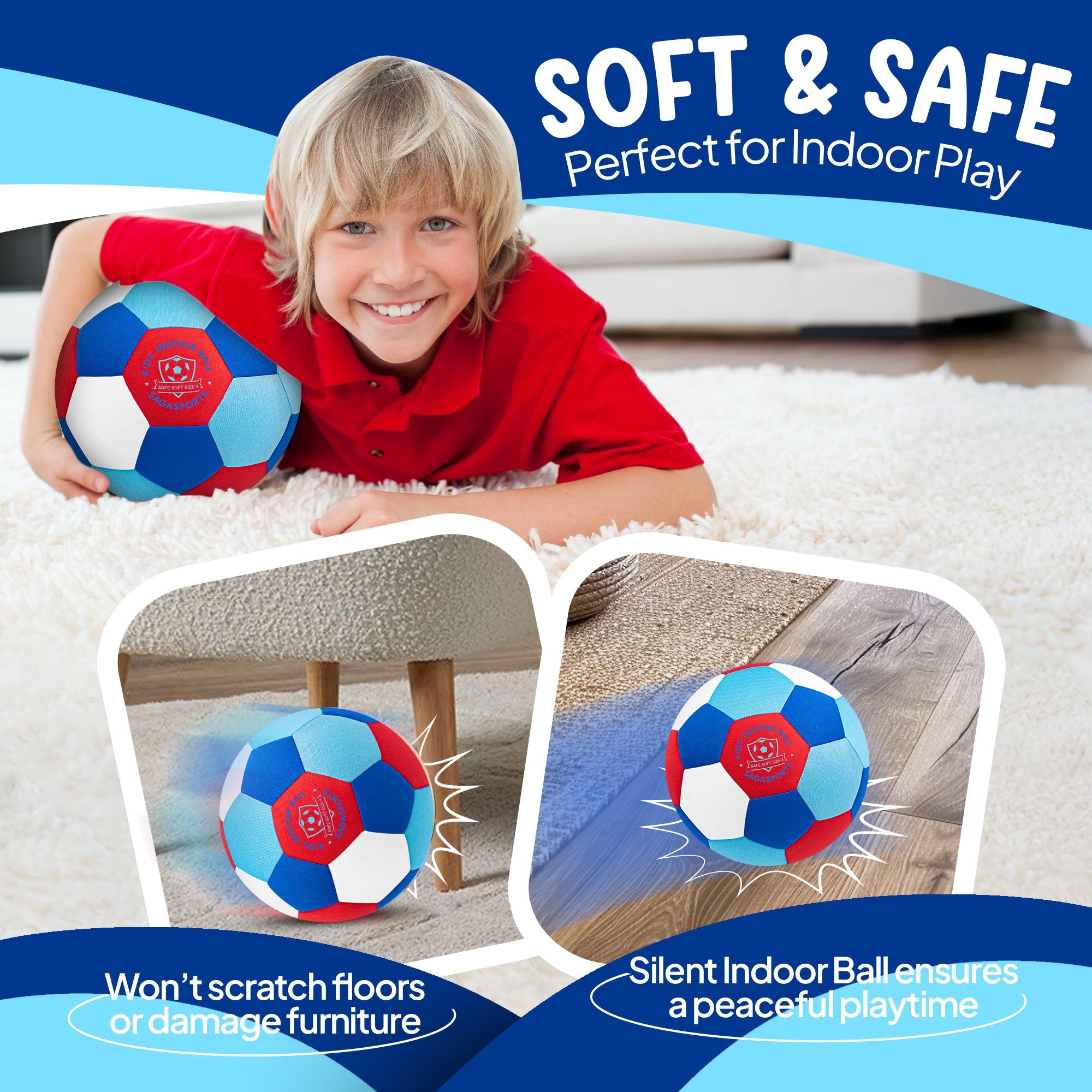 Soft Indoor Soccer Ball for Kids - Blue & Red