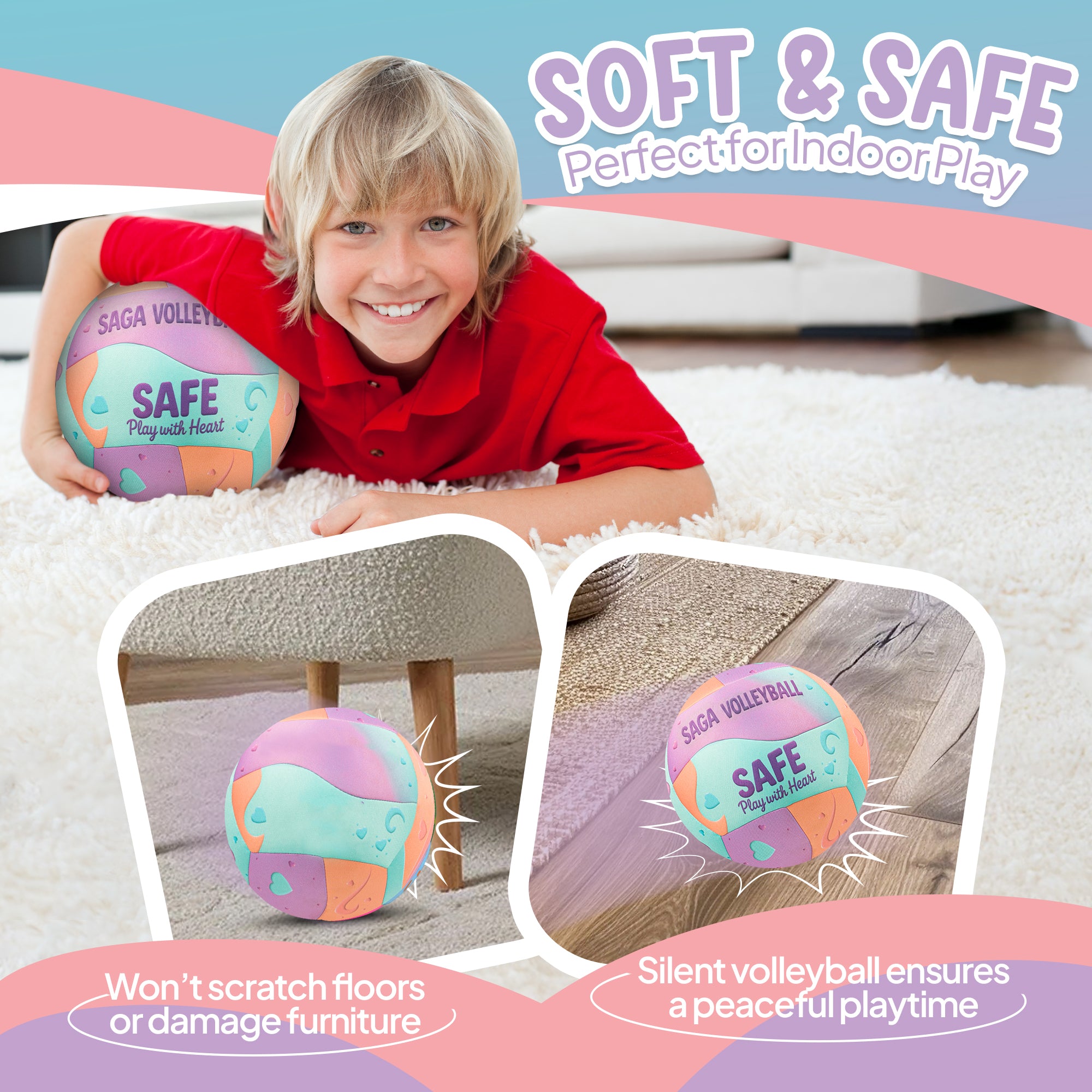 Kids Soft Volleyball for Indoor & Outdoor Play