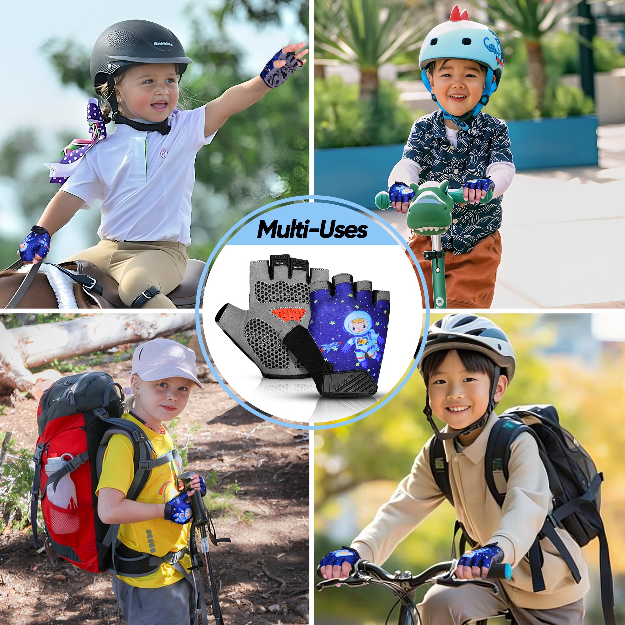 Kids Cycling Gloves Half Finger Space