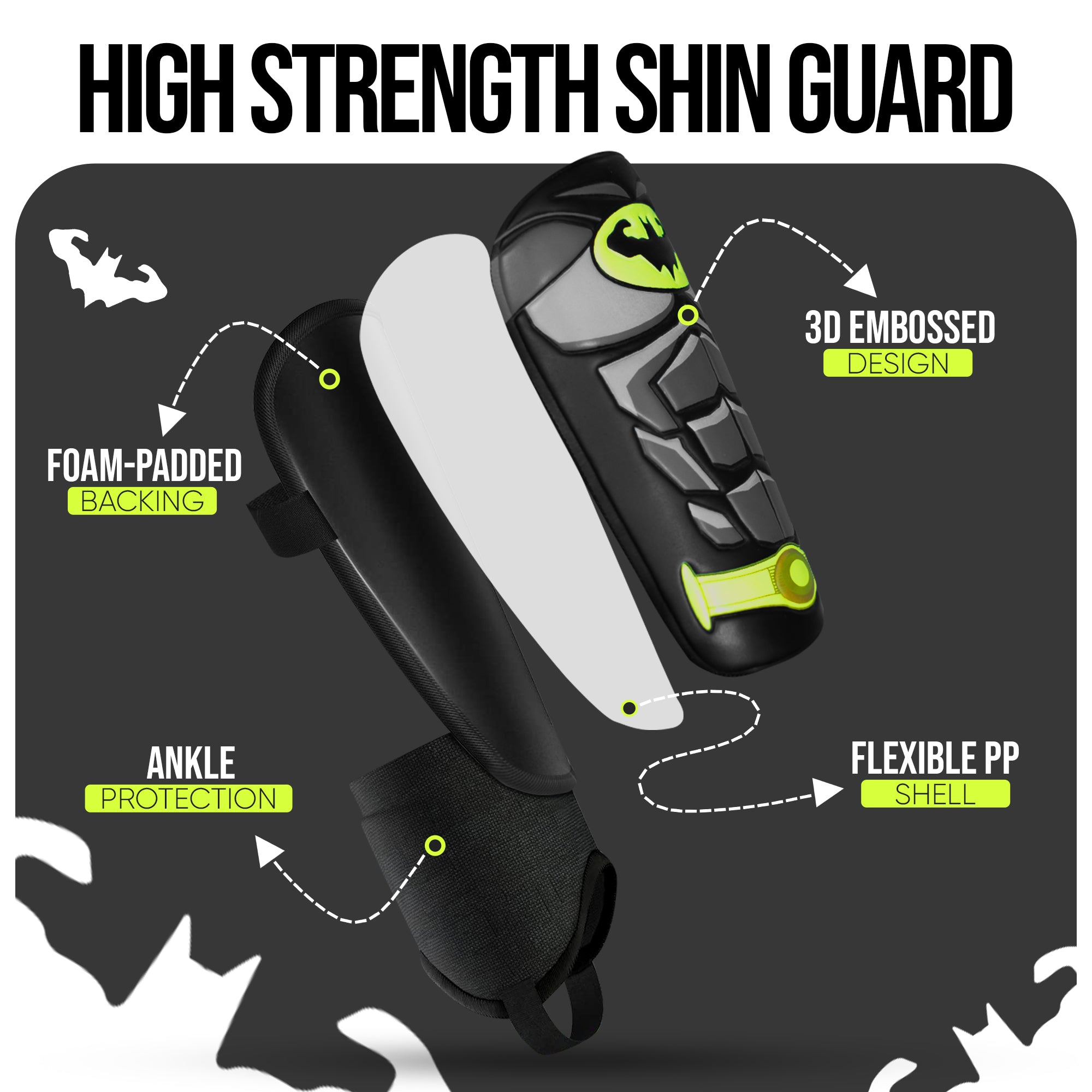 Batman Shin Guards for Soccer with Ankle Strap