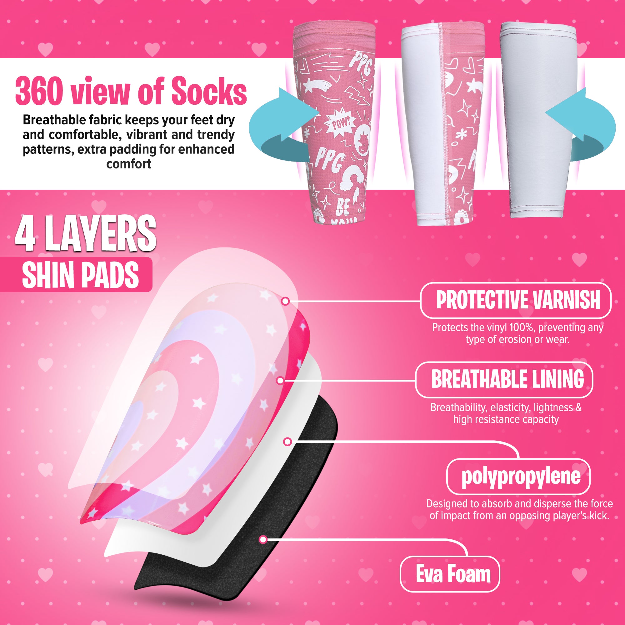 Pink Shin Guards for Soccer with Ankle Strap