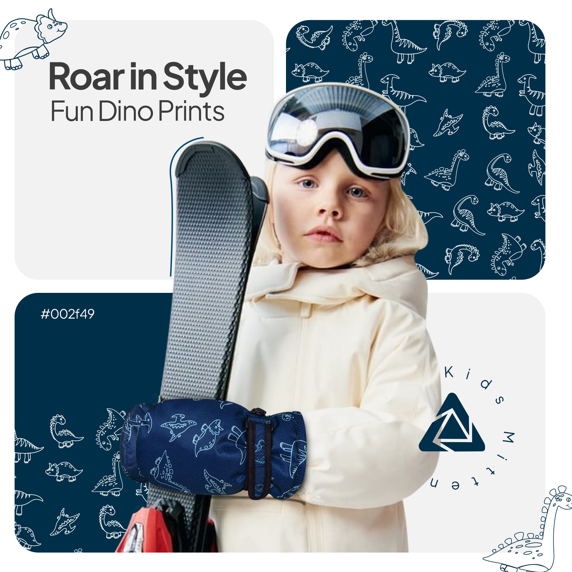 Kids Winter Mittens Gloves – Blue & Grey