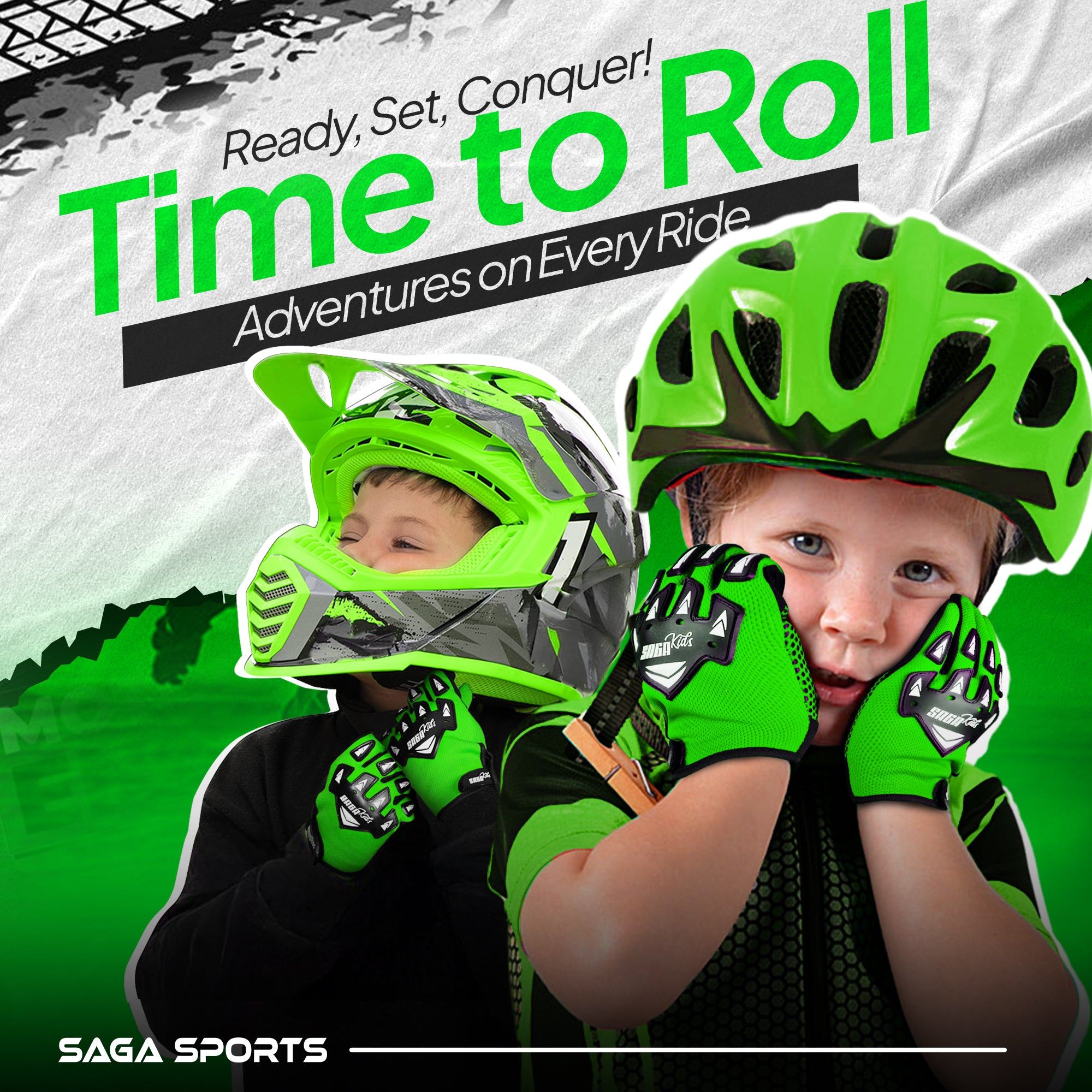 Kids Motorcycle Gloves Green