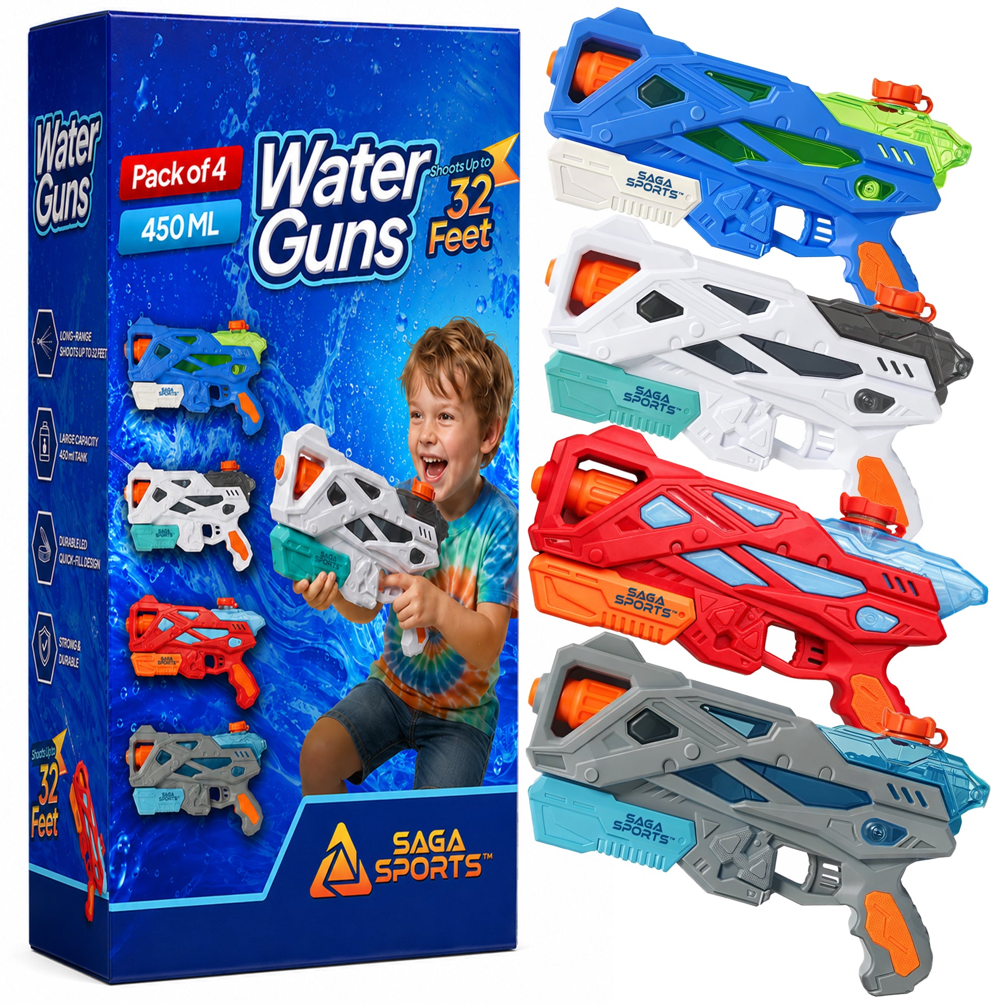Water Gun Pack of 4, Water Guns for Adults & Kids