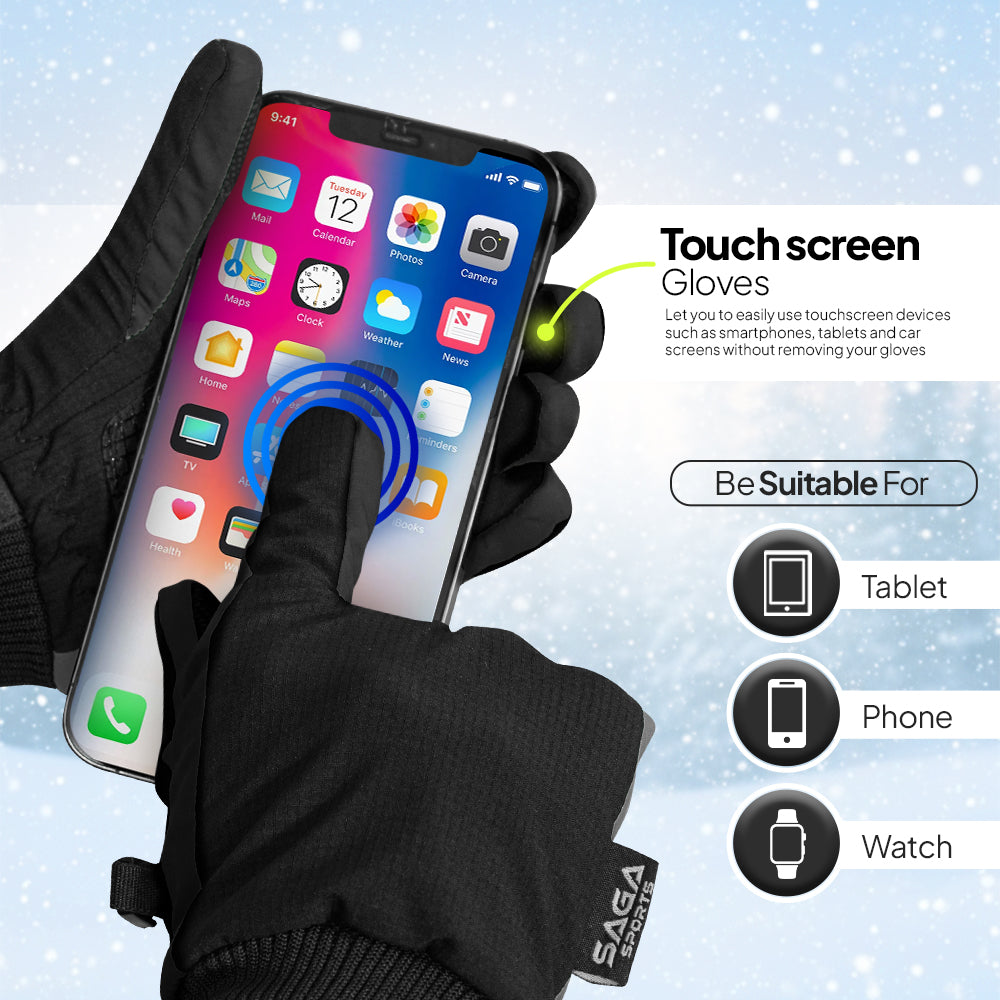 Kids Gloves Winter Waterproof Windproof Black Gloves for Boys & Girls, Touchscreen Warm Quilt Lined Youth Glove