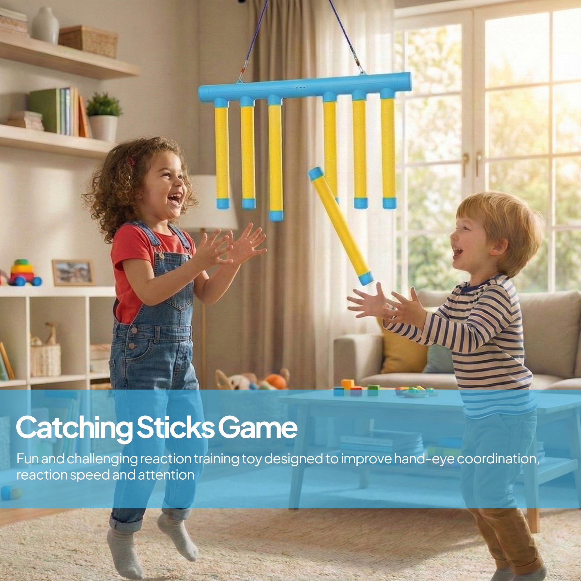 Reflex Drop Stick Game – Blue & Yellow