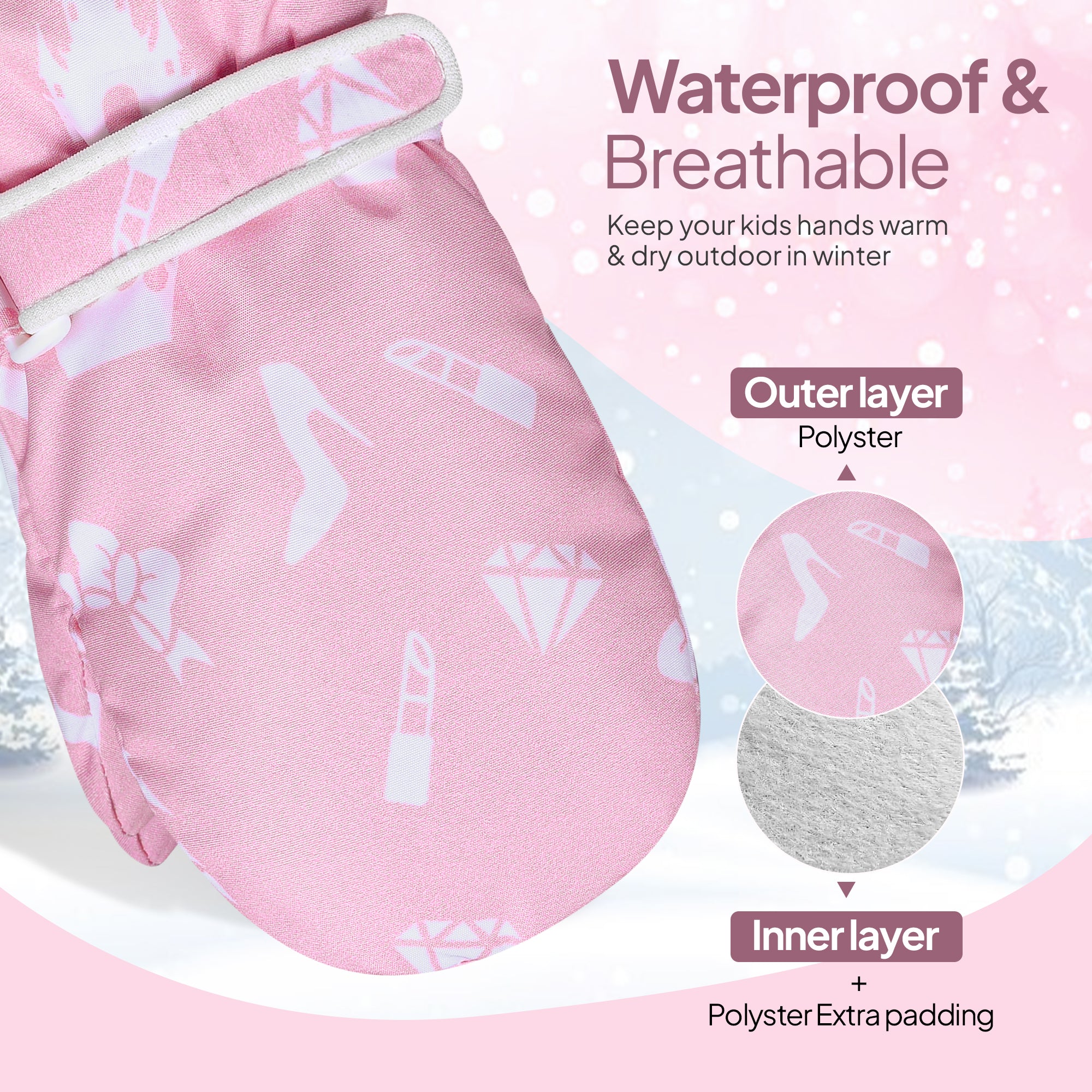 Kids Winter Mittens Gloves – Pink & Sea Green