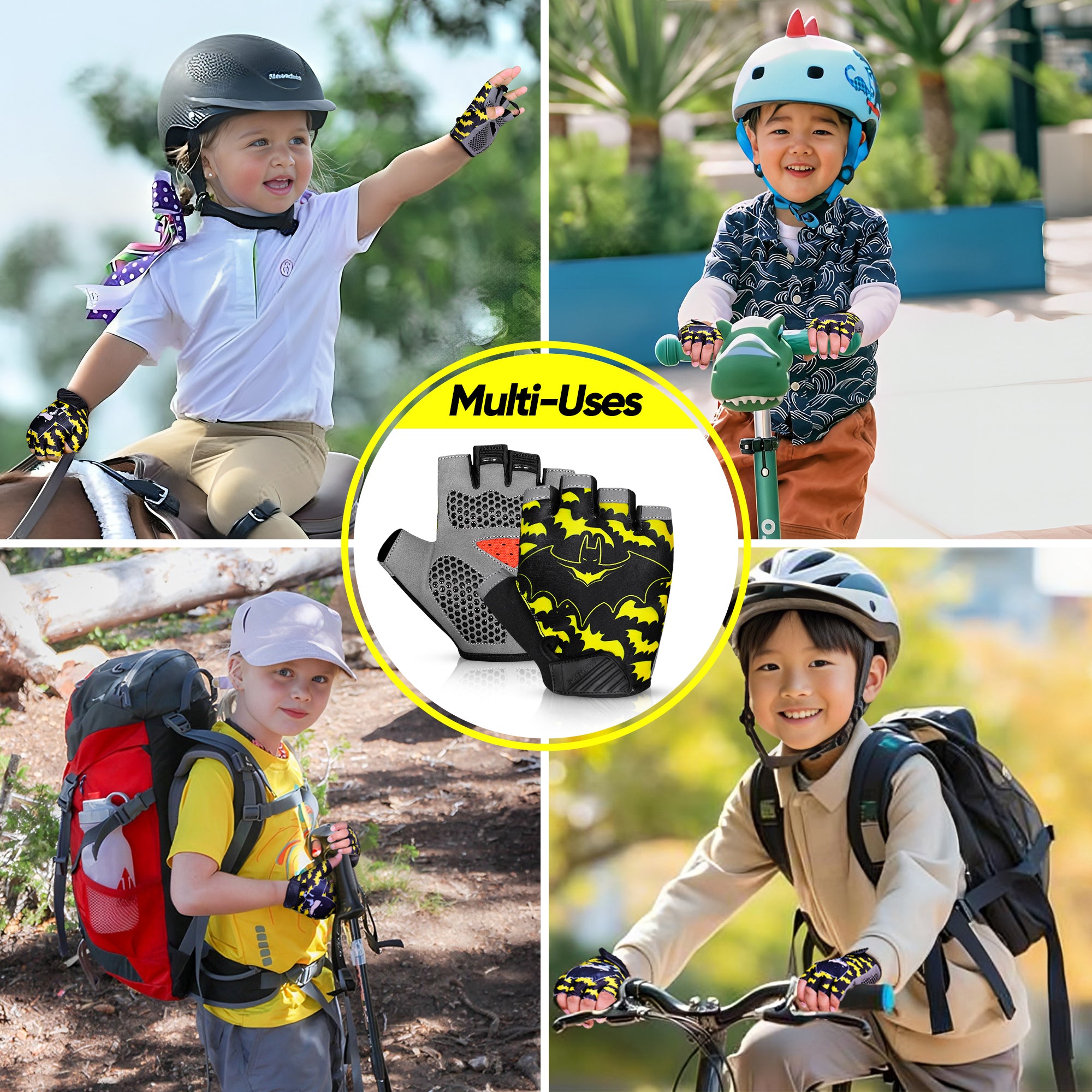 Kids Cycling Gloves Half Finger Batman