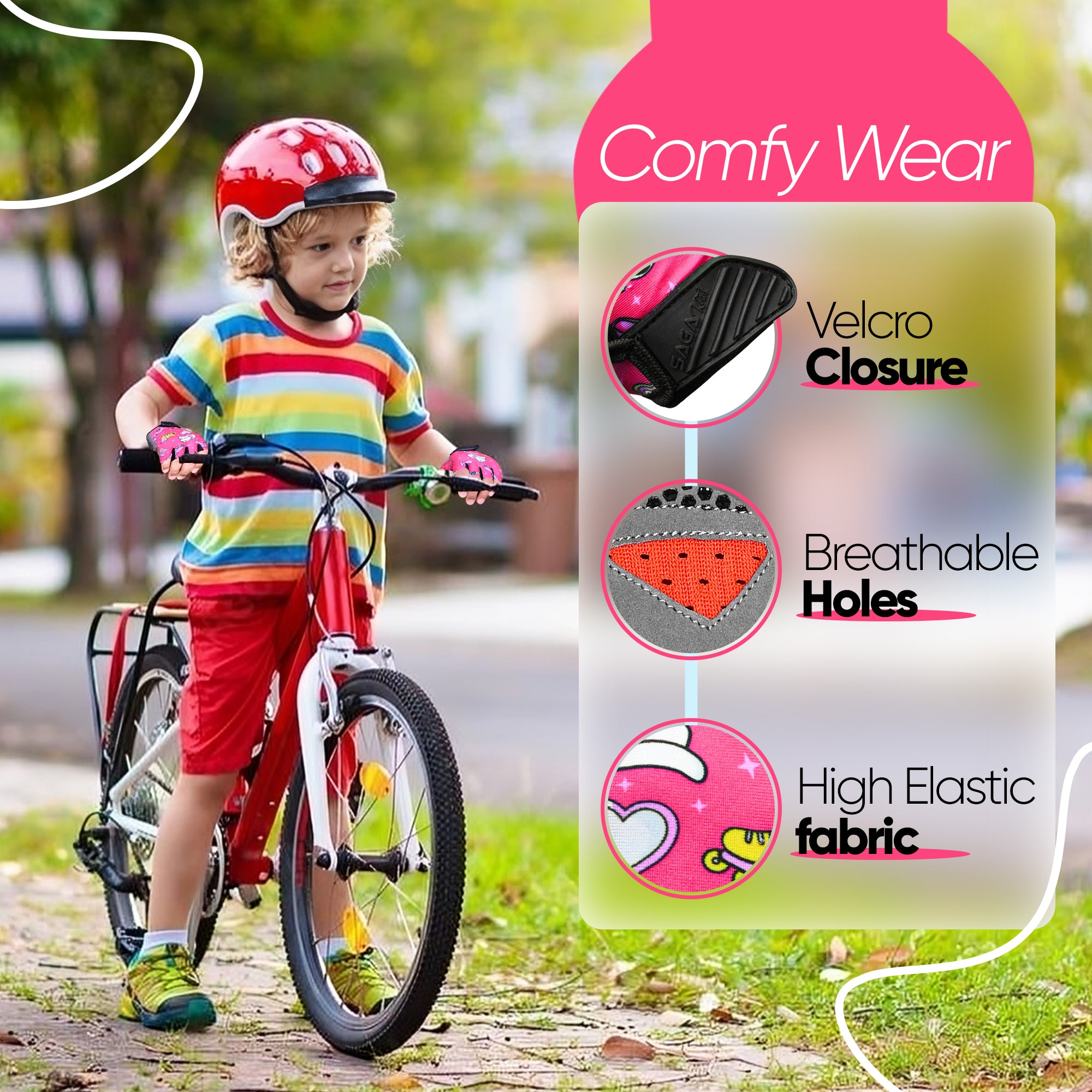 Kids Cycling Gloves Half Finger Pink