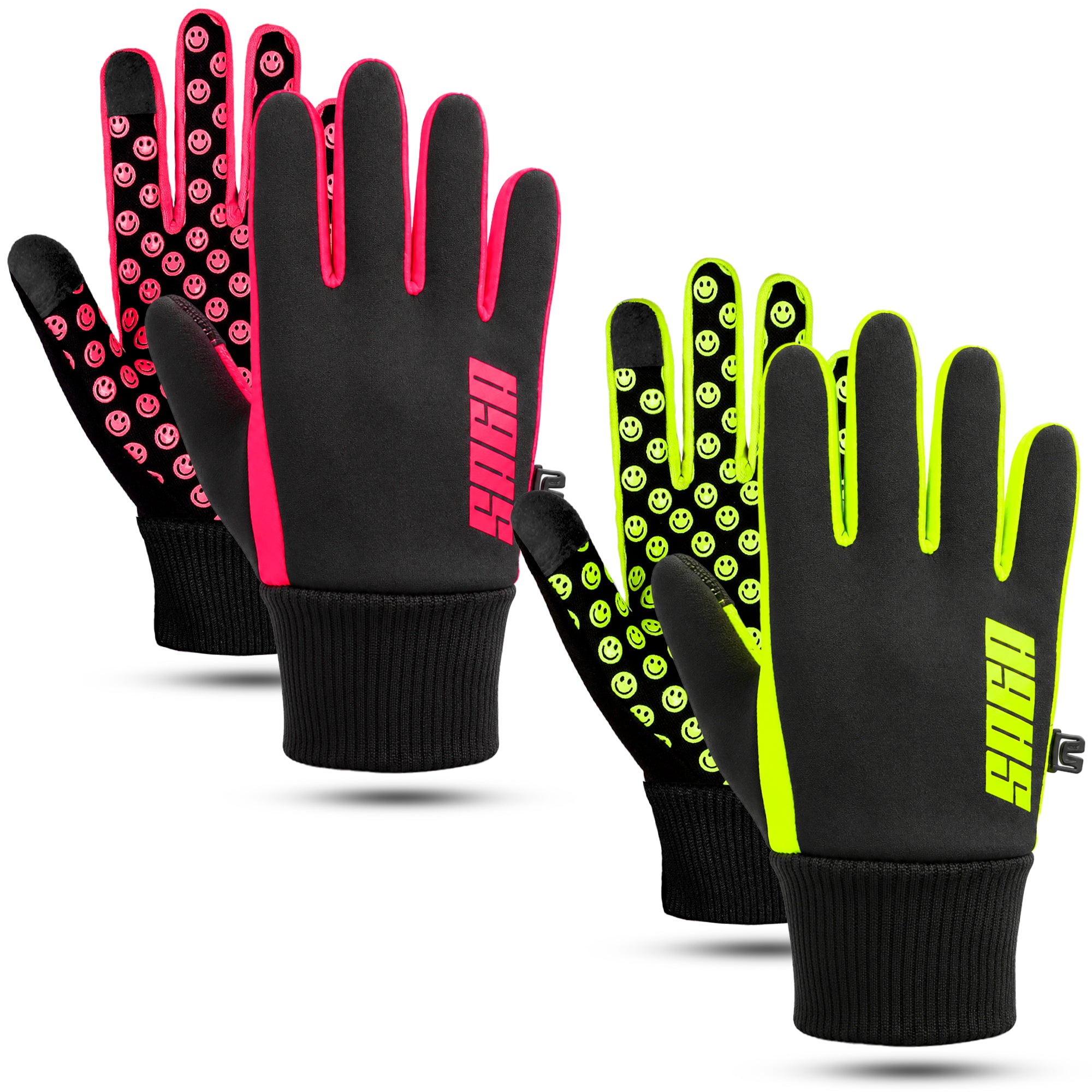 Kids Full Finger Riding Gloves Bundle – Pink & Neon Green 2 Pair Pack