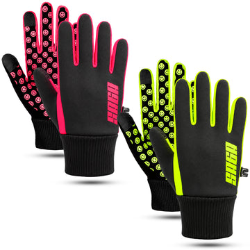 Kids Full Finger Riding Gloves Bundle – Pink & Neon Green 2 Pair Pack