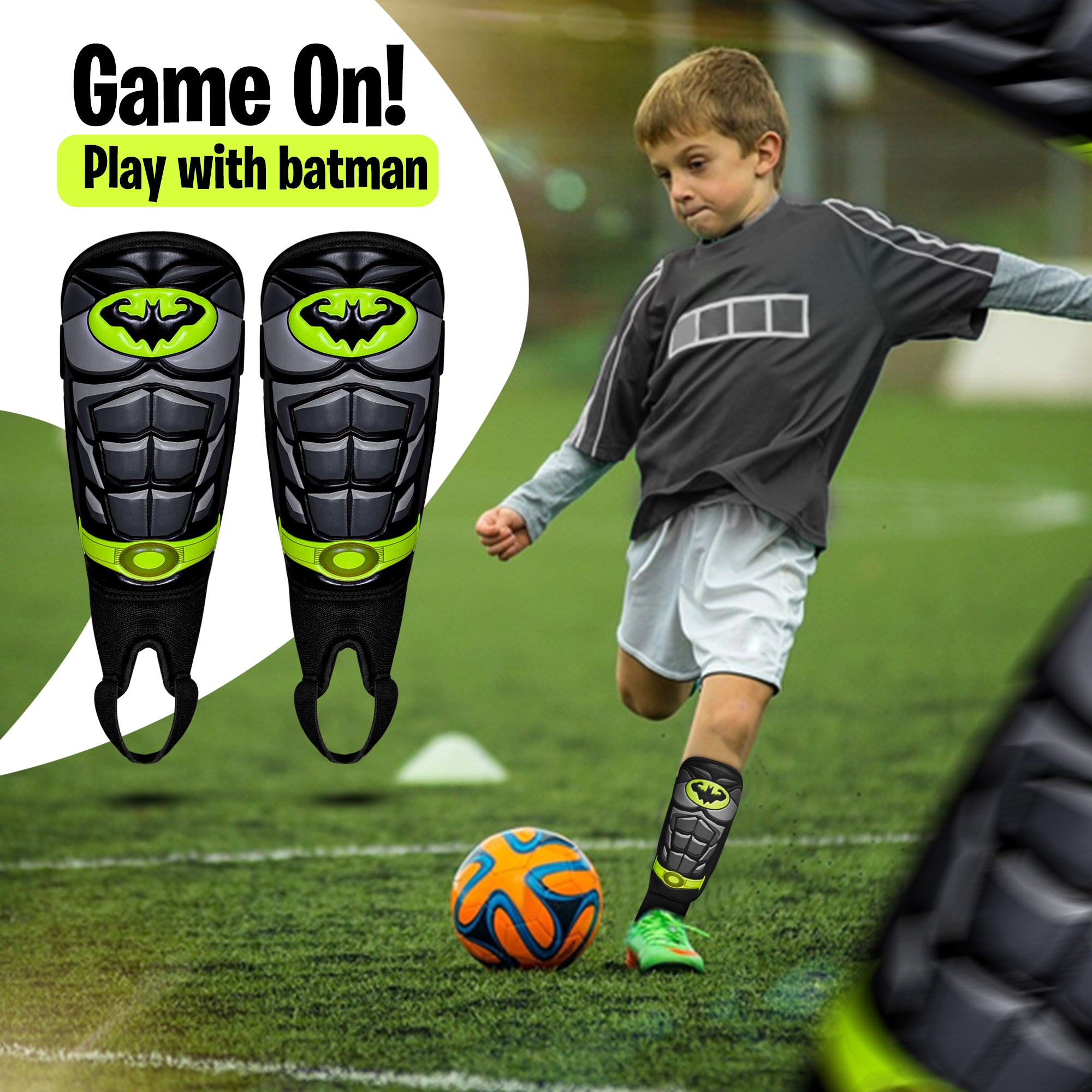 Batman Shin Guards for Soccer with Ankle Strap