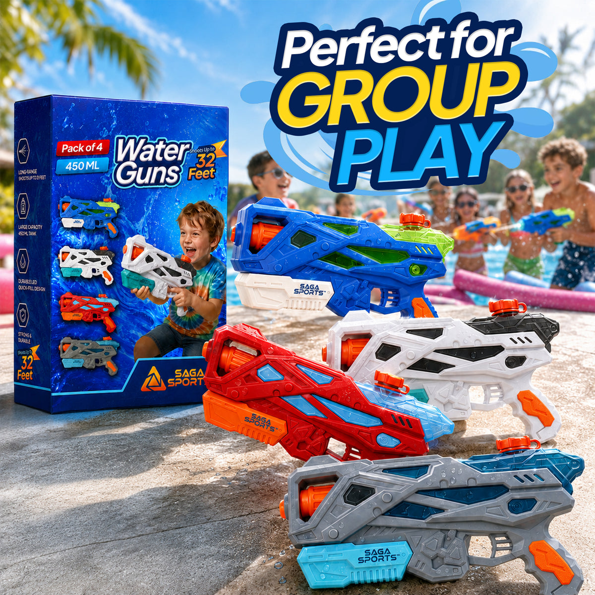 Water Gun Pack of 4, Water Guns for Adults & Kids