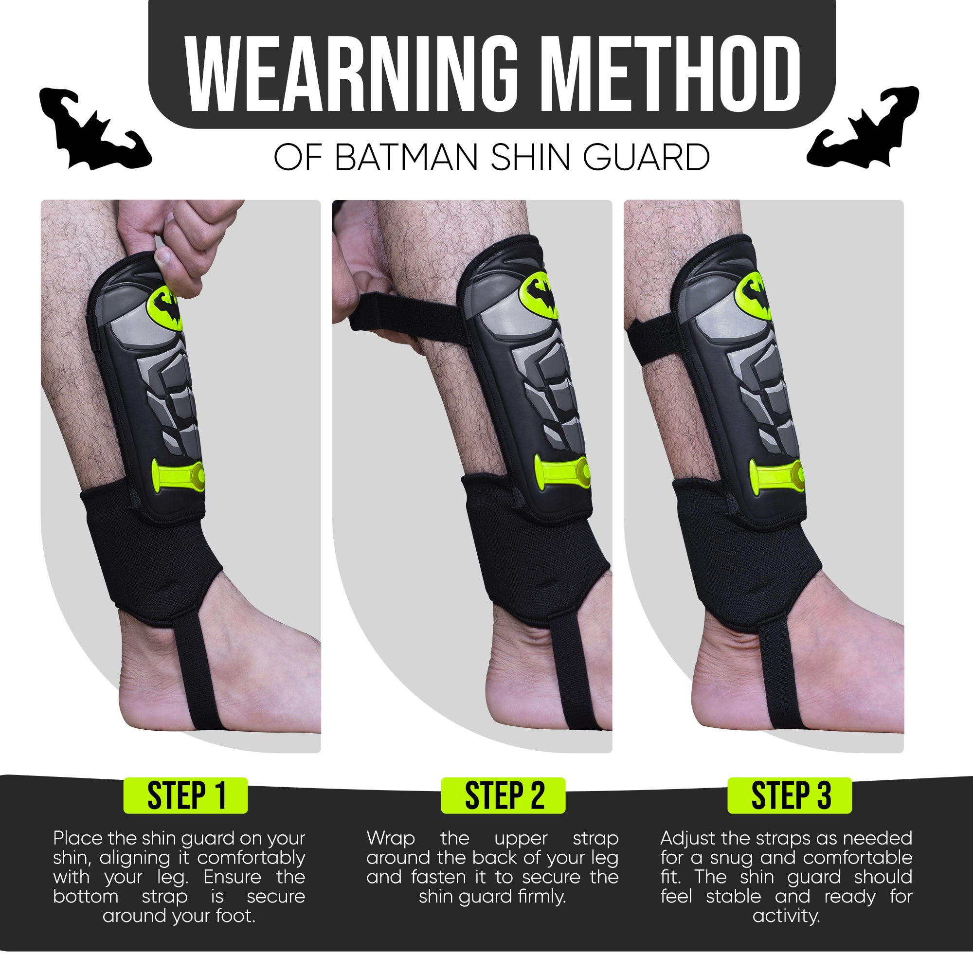 Batman Shin Guards for Soccer with Ankle Strap