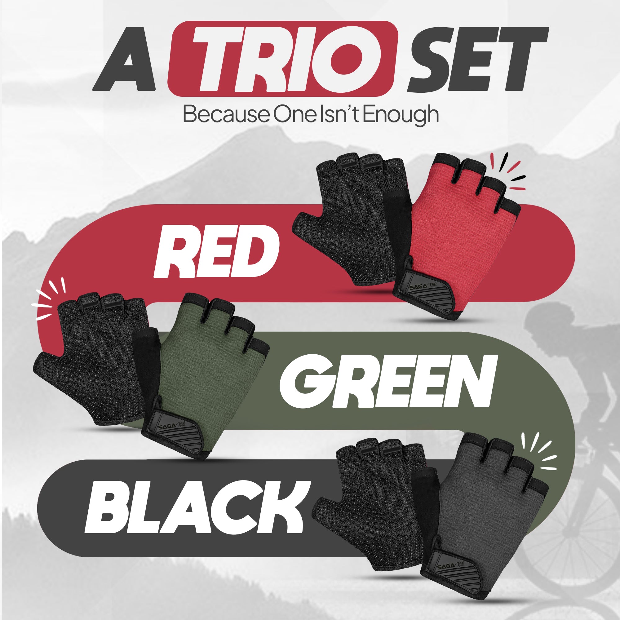 3X Kids Cycling Gloves Half Finger