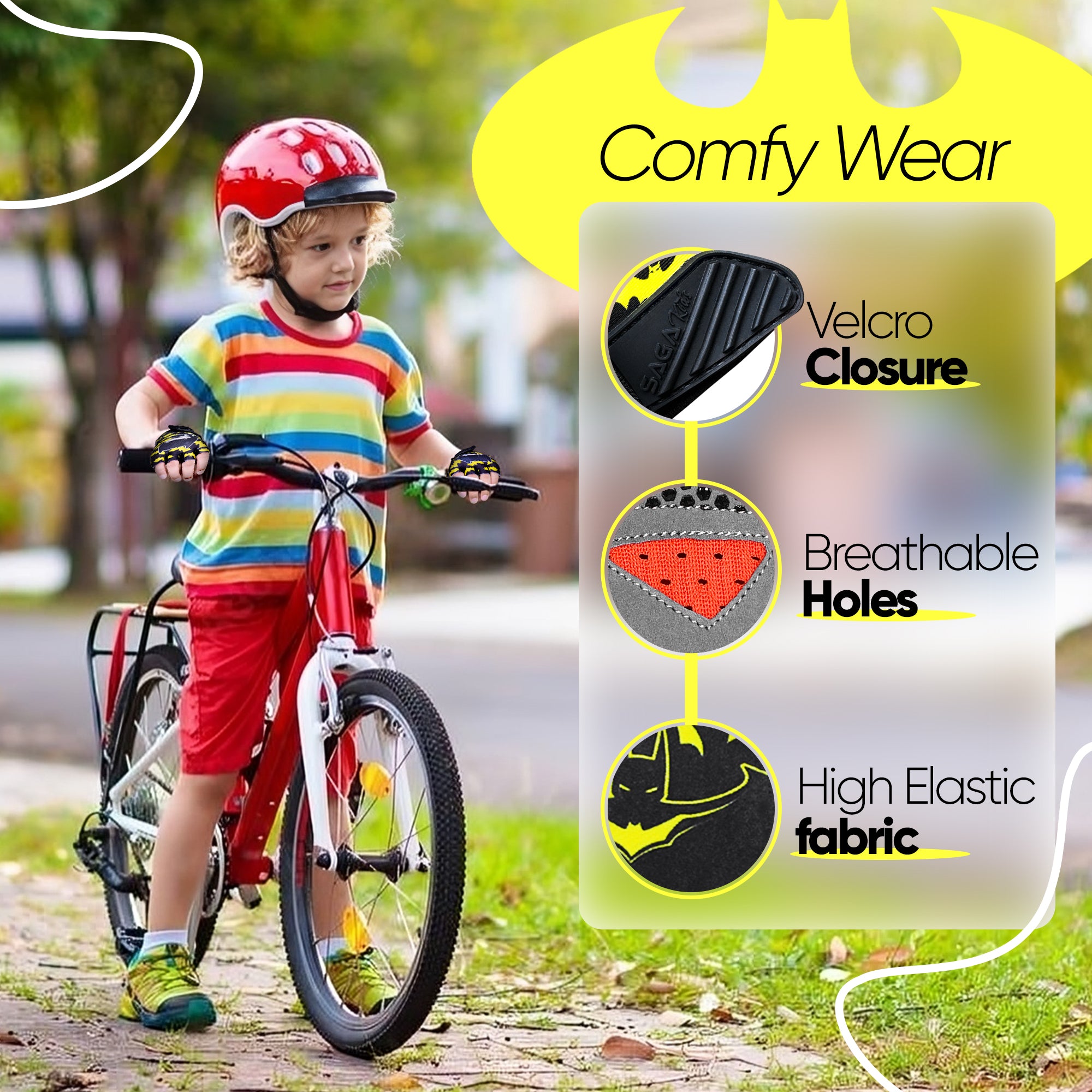 Kids Cycling Gloves Half Finger Batman