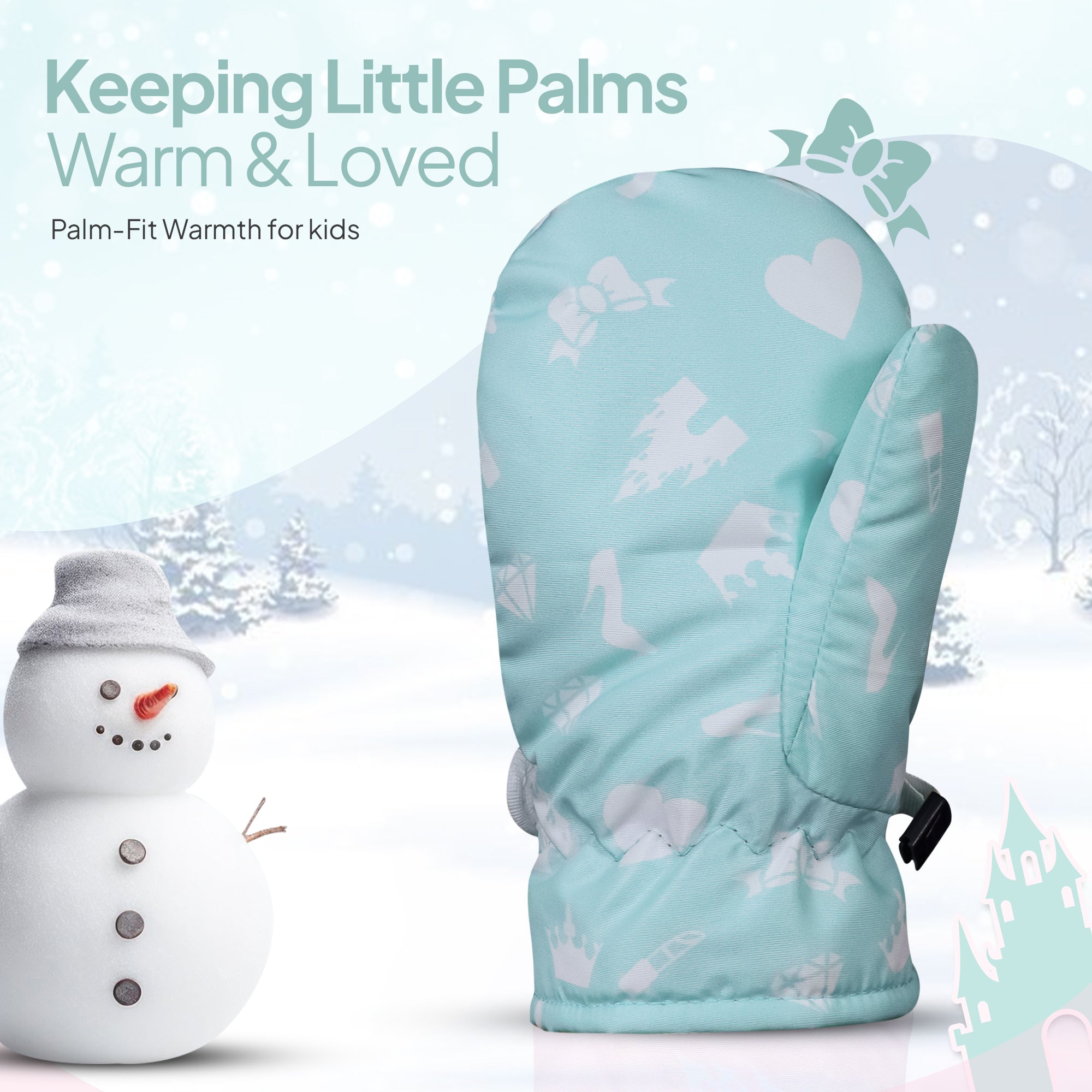 Kids Winter Mittens Gloves – Pink & Sea Green