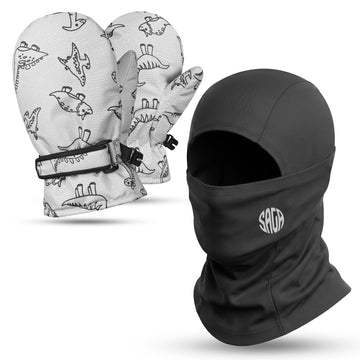 Kids Winter Warm Bundle – Dinosaur Mittens + Thermal Balaclava