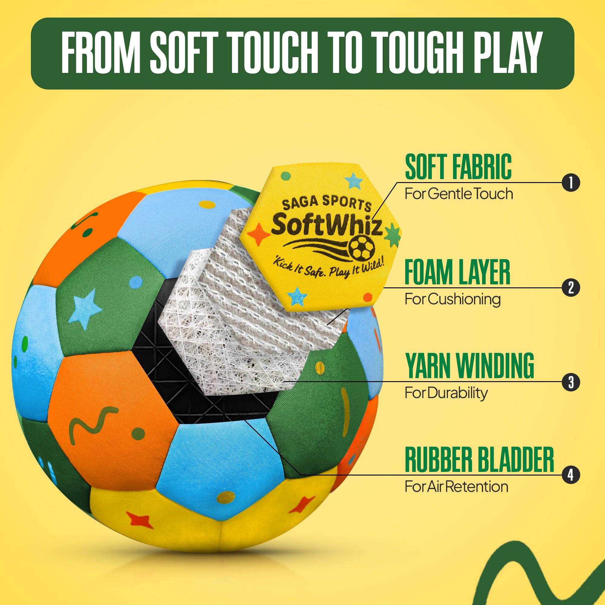 Soft Indoor Soccer Ball for Kids - Multicolor