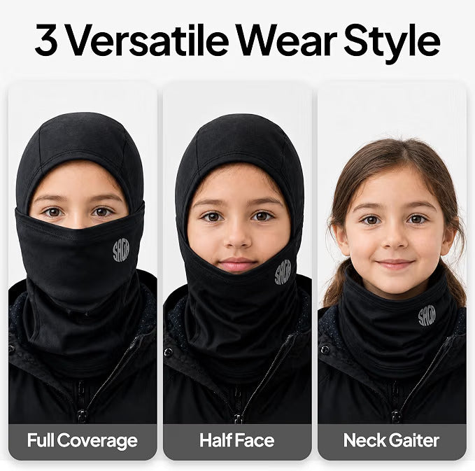 Kids Balaclava Ski Mask For Boys & Girls Windproof Full-Face Winter Hood & Neck Gaiter for Motorcycling, Skiing, Cycling, Work and Outdoor Sports