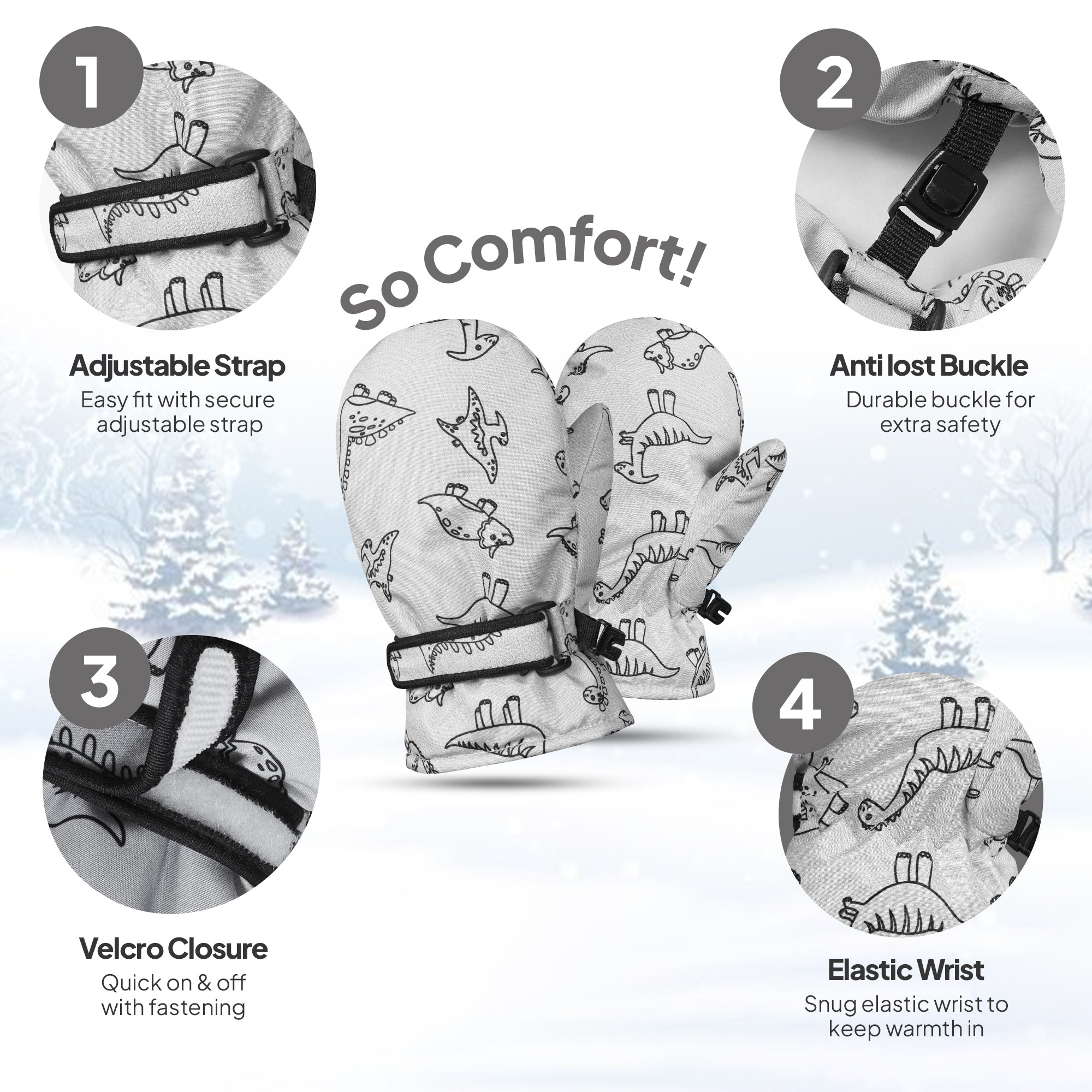 Kids Winter Mittens Gloves – Blue & Grey