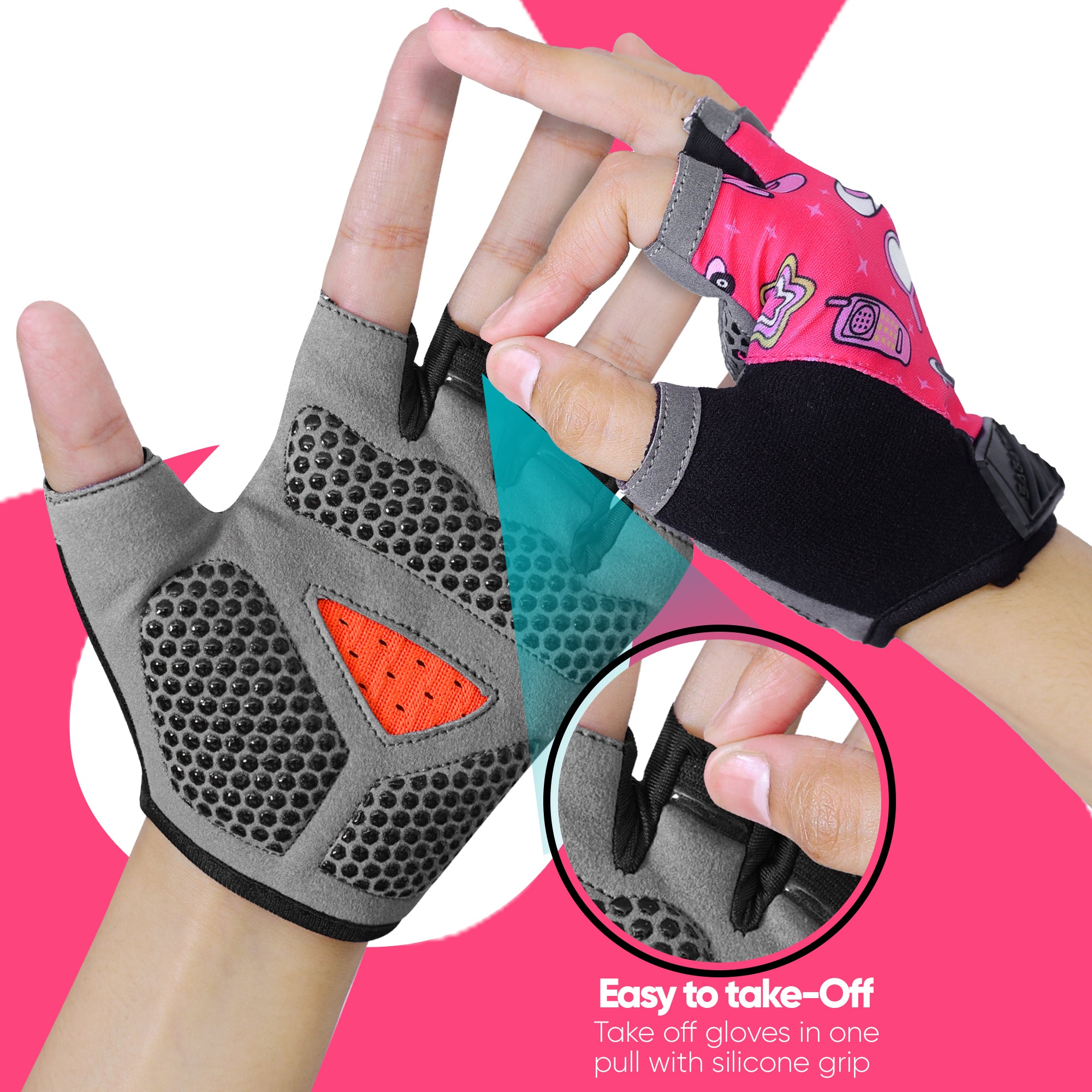 Kids Cycling Gloves Half Finger Pink