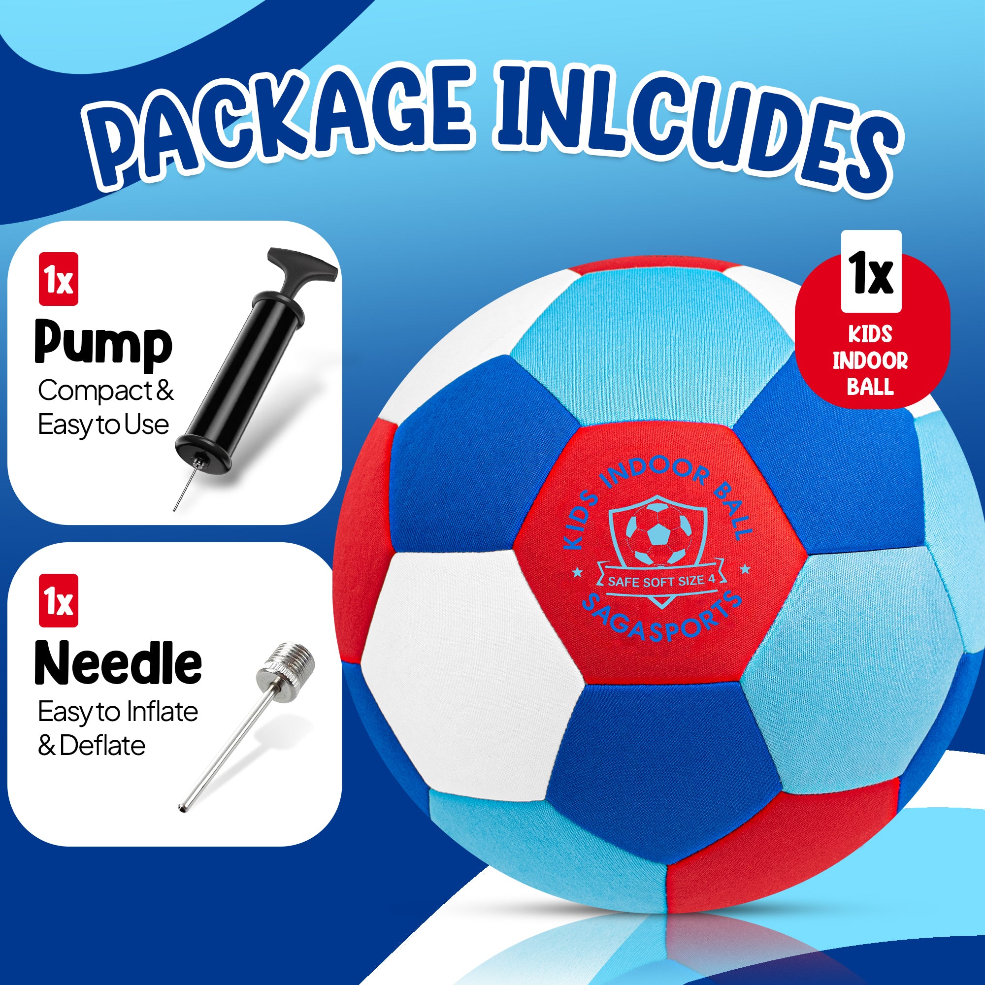 Soft Indoor Soccer Ball for Kids - Blue & Red