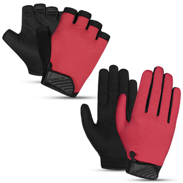 Kids Cycling Gloves Bundle – Full Finger & Half Finger Red/Black 2 Pair Pack