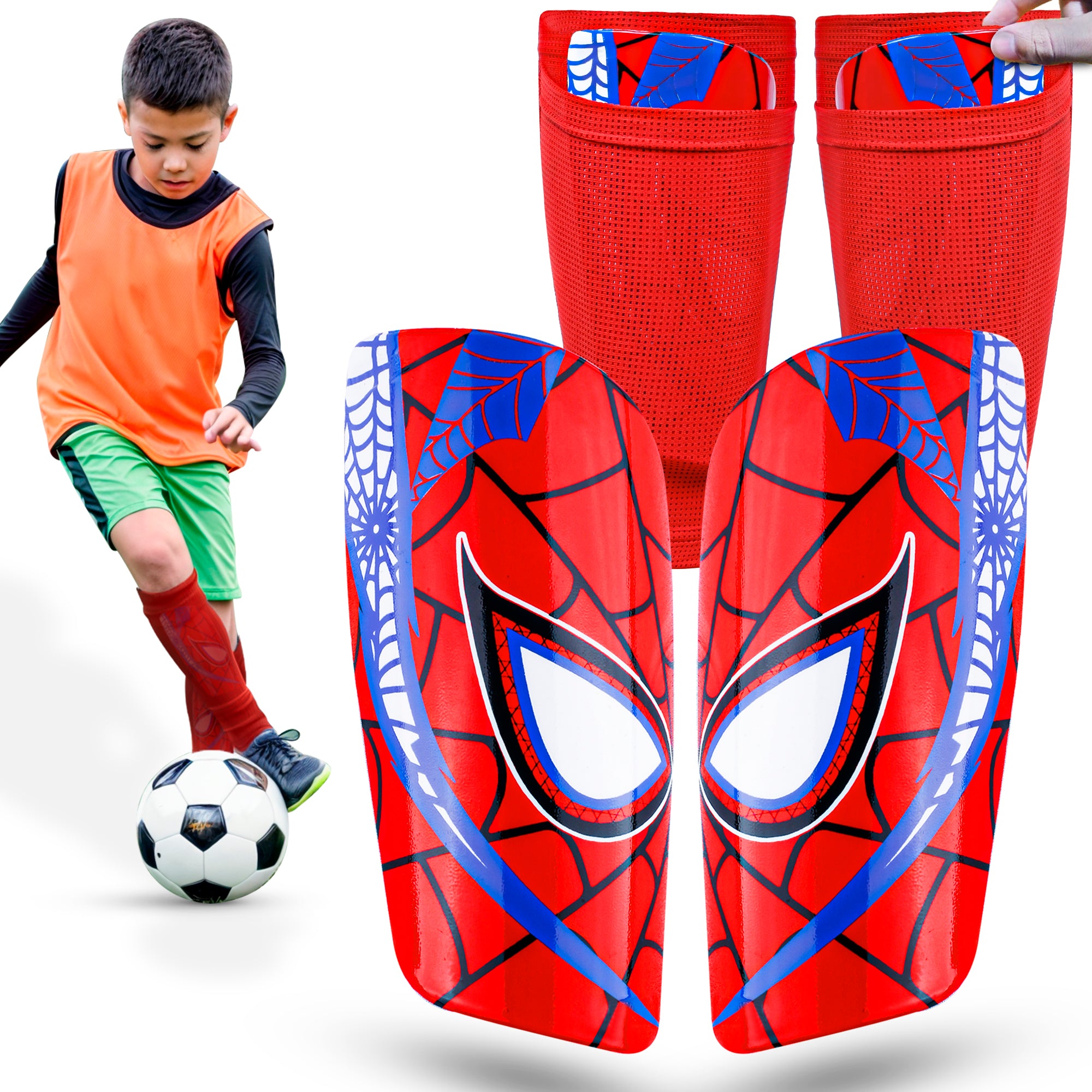 Football Shin Guards Bundle – 2 Pairs with Matching Sleeves for Kids & Youth